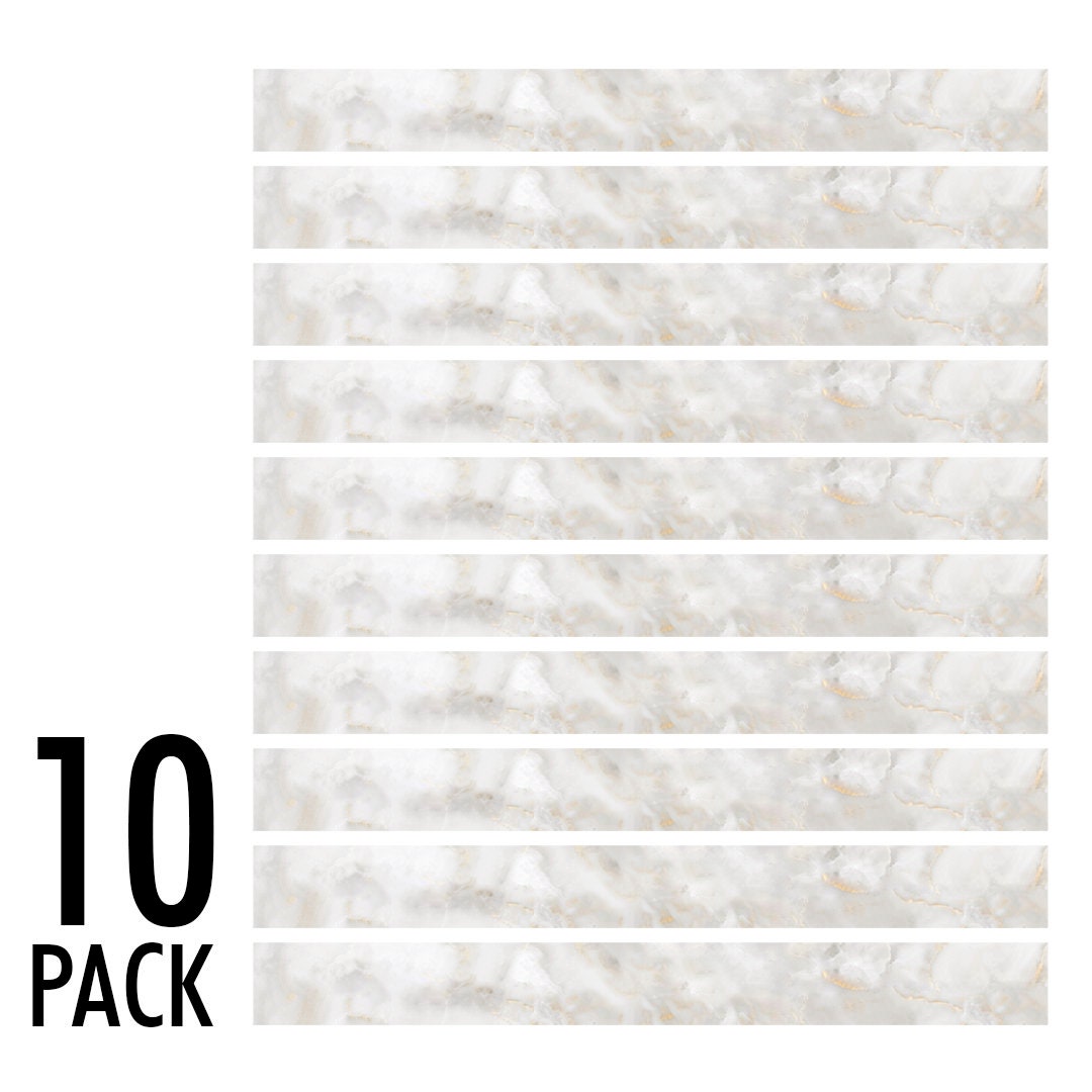 White Marble Stair Riser, Stickers Escalier, Vinyl Strips Removable, Self-adhesive, Pack of 10, SKU:FXWG-3