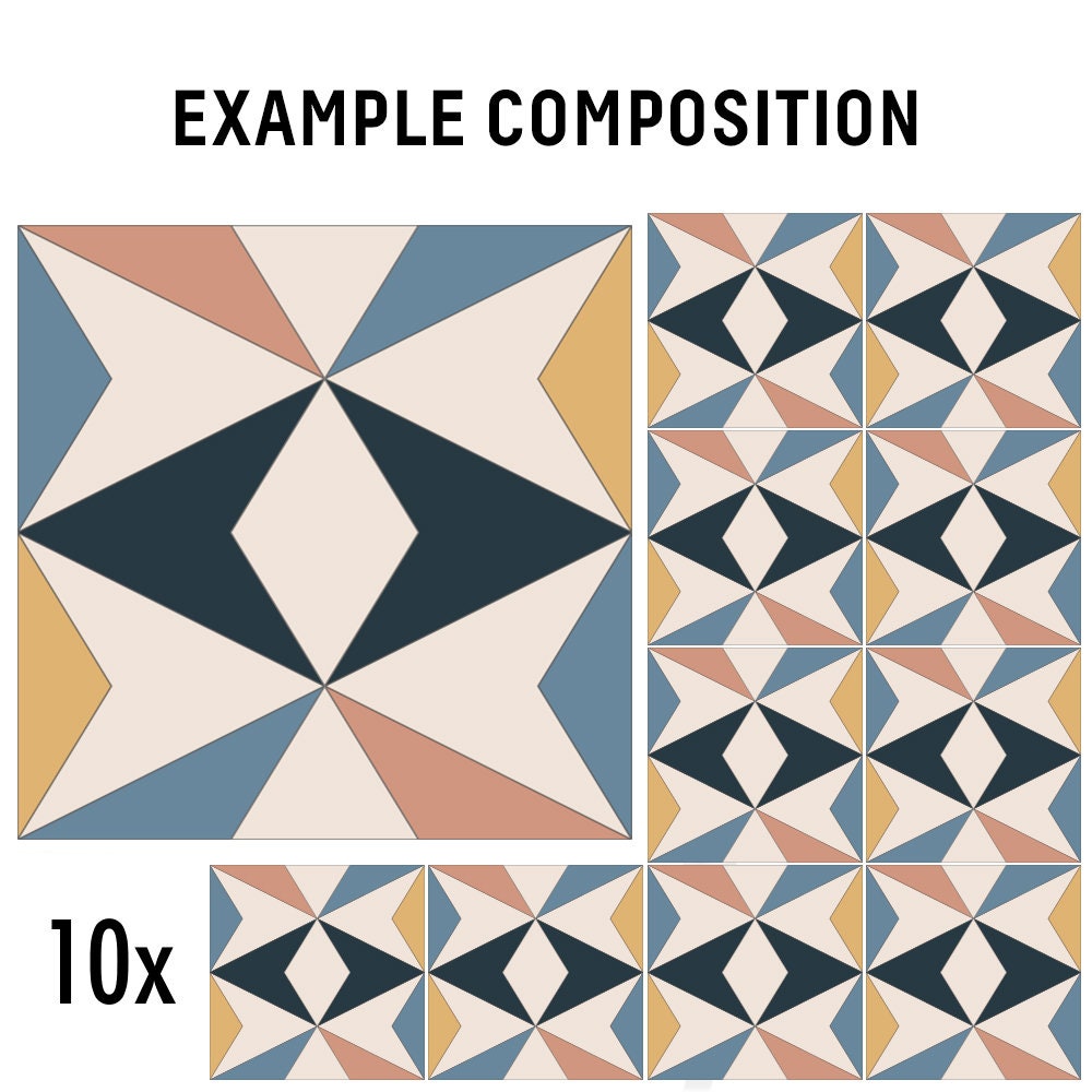 Sheffield Tile Stickers, Peel and Stick, Geometric Self-adhesive Waterproof Vinyl, Backsplash Removable Sticker, PACK of 10, SKU:SHFF-4