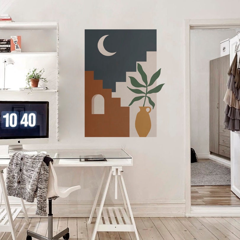 Arabians Nights Wall Decal, Boho Wall Decal, Boho Mid Century Wall Decal, Bohemian Peel And Stick Decal, SKU:ARNT-2