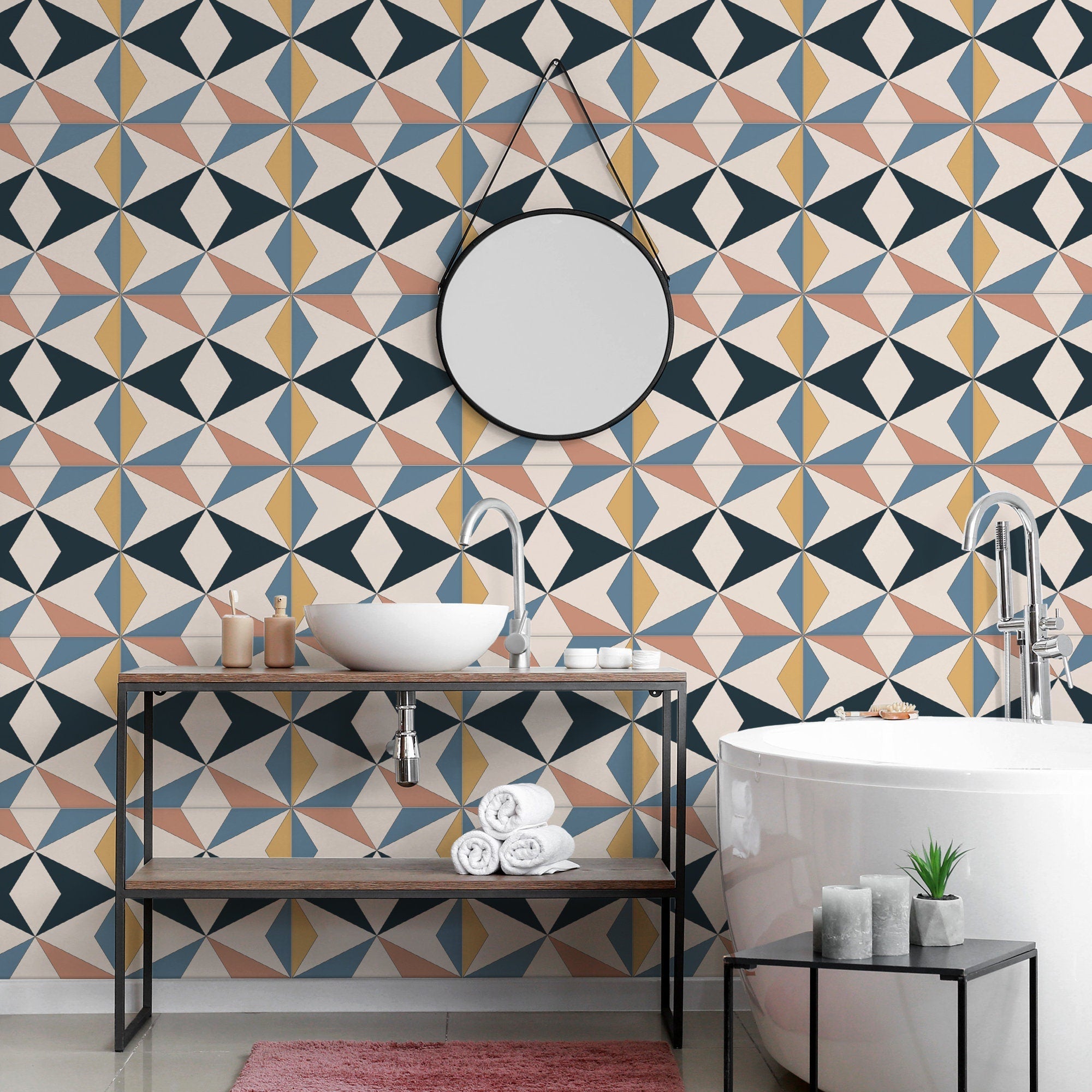 Sheffield Tile Stickers, Peel and Stick, Geometric Self-adhesive Waterproof Vinyl, Backsplash Removable Sticker, PACK of 10, SKU:SHFF-2