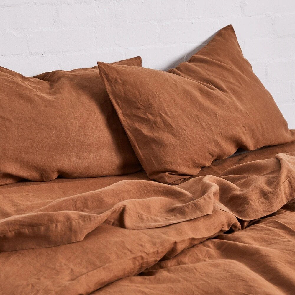 Rust - 100% Pure Linen | Linen Cotton Mix | 3 Piece Duvet Cover Set | 4 Piece Sheet Set | Handmade | Pre-washed | Soft-1