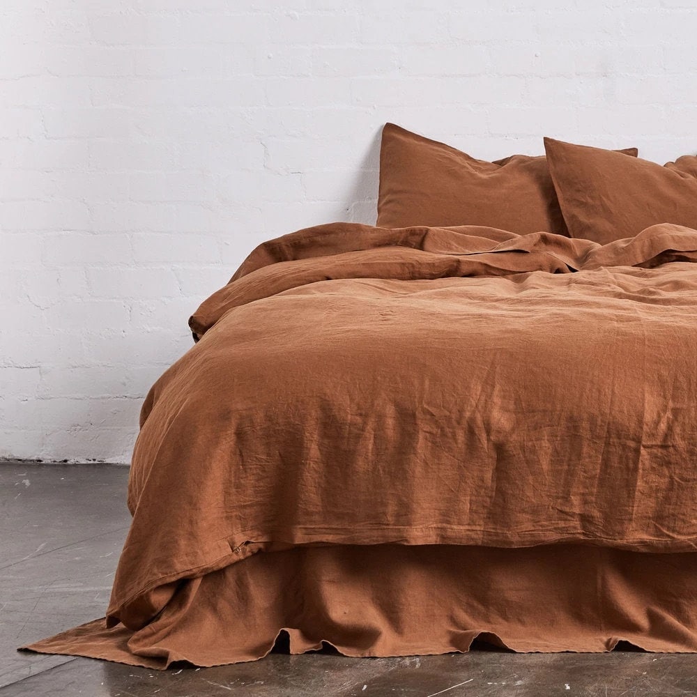 Rust - 100% Pure Linen | Linen Cotton Mix | 3 Piece Duvet Cover Set | 4 Piece Sheet Set | Handmade | Pre-washed | Soft-0