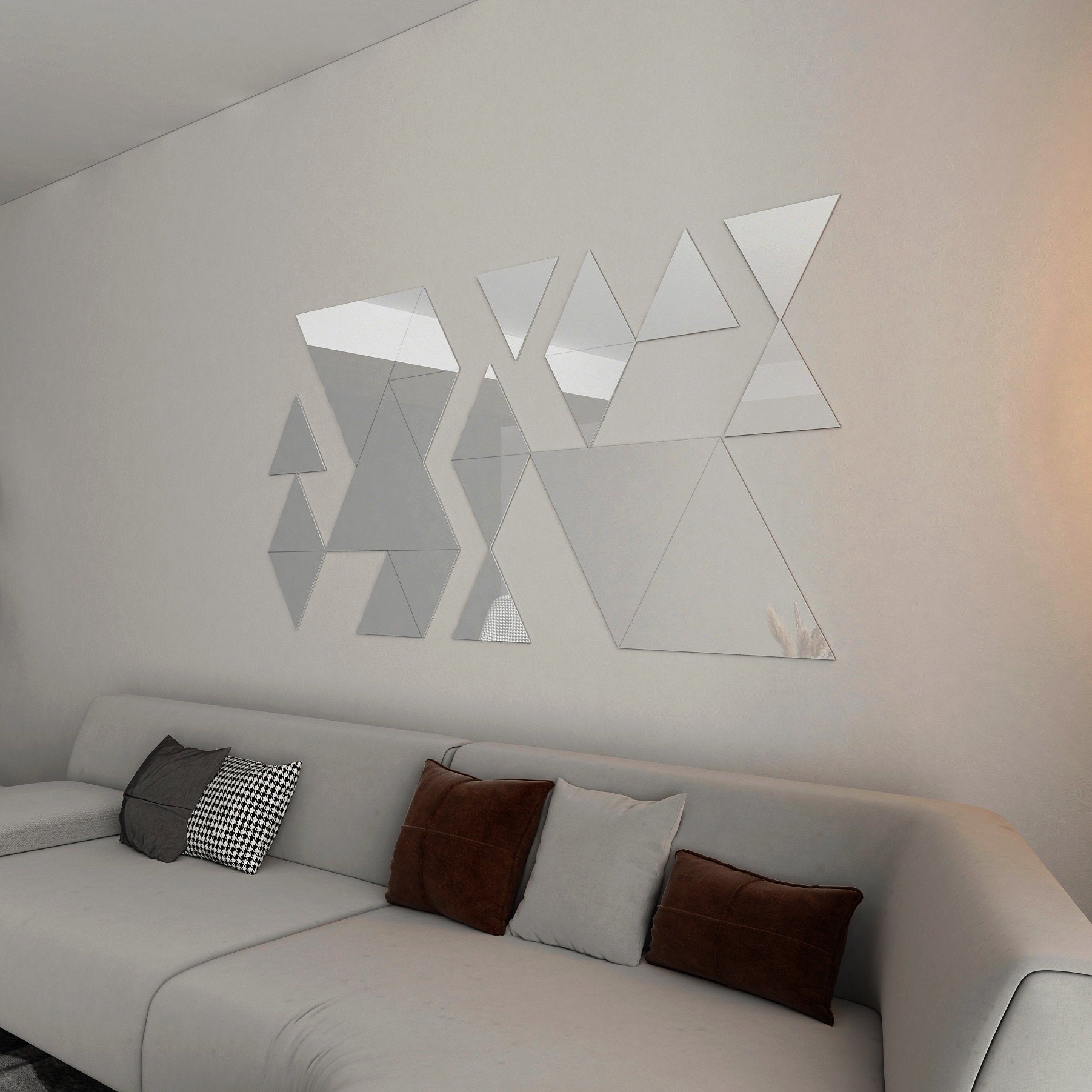 Triangles Mirror Wall Decor, 3D Mirror Wall Art, Geometric Art, Living Room Home Decoration, Modern Wall Triangles, SKU:TRIMI-1