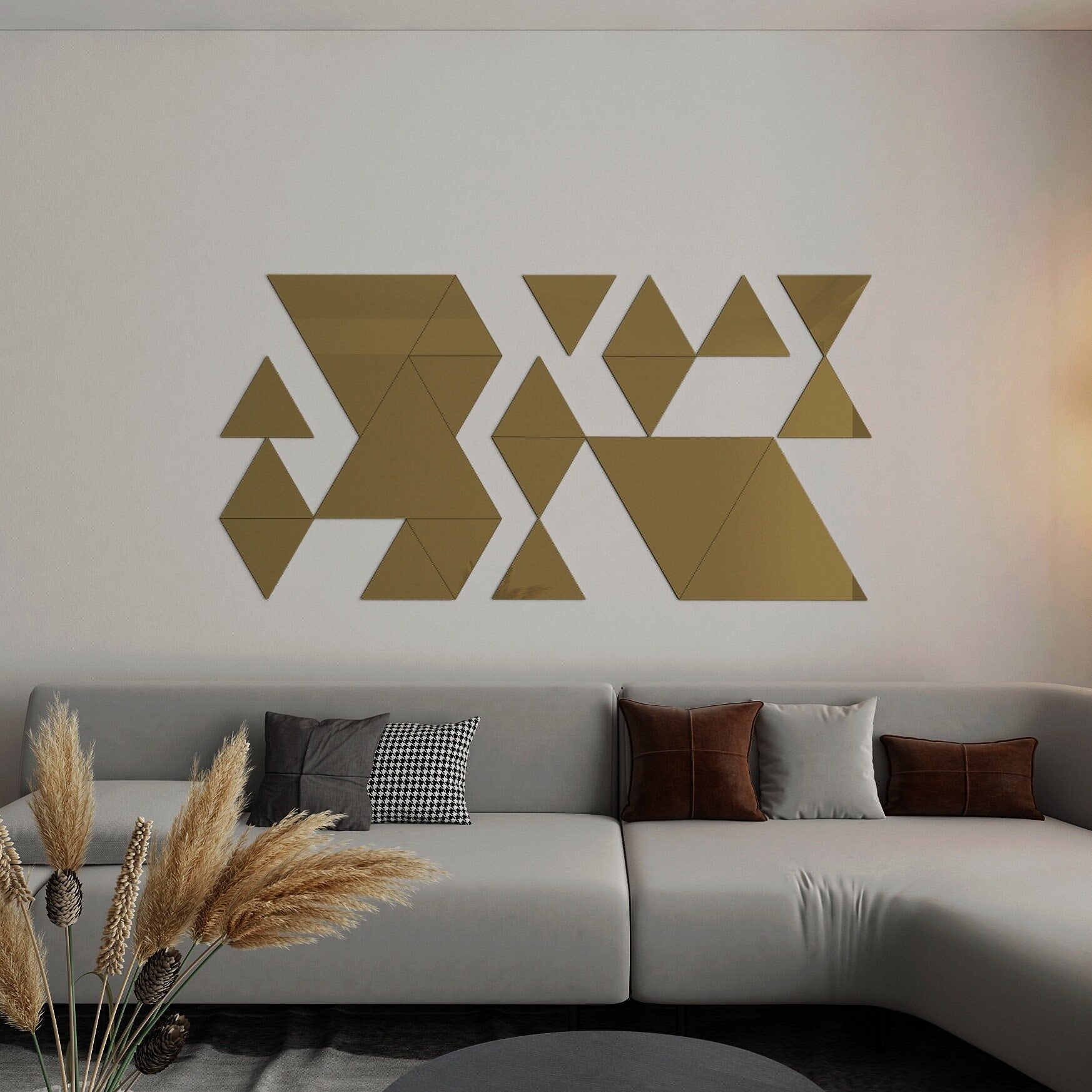 Triangles Mirror Wall Decor, 3D Mirror Wall Art, Geometric Art, Living Room Home Decoration, Modern Wall Triangles, SKU:TRIMI-0