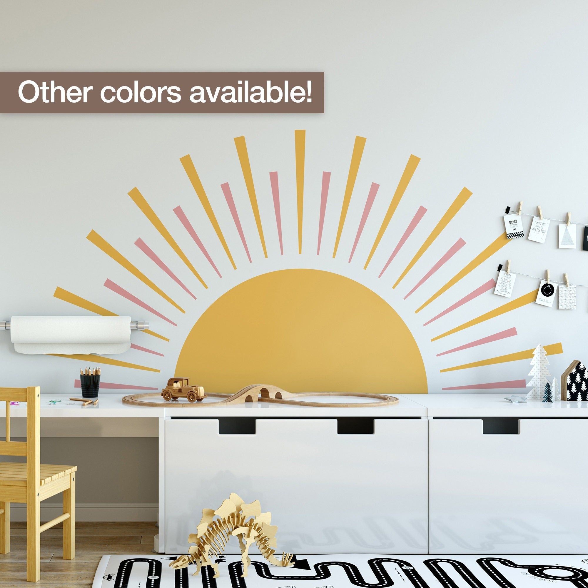 Rising Sun Wall Decal, Half Sun, Scandinavian Nursery, Boho Sun Nursery Decor, Sunshine, Sunrise, SKU:HSDM-0