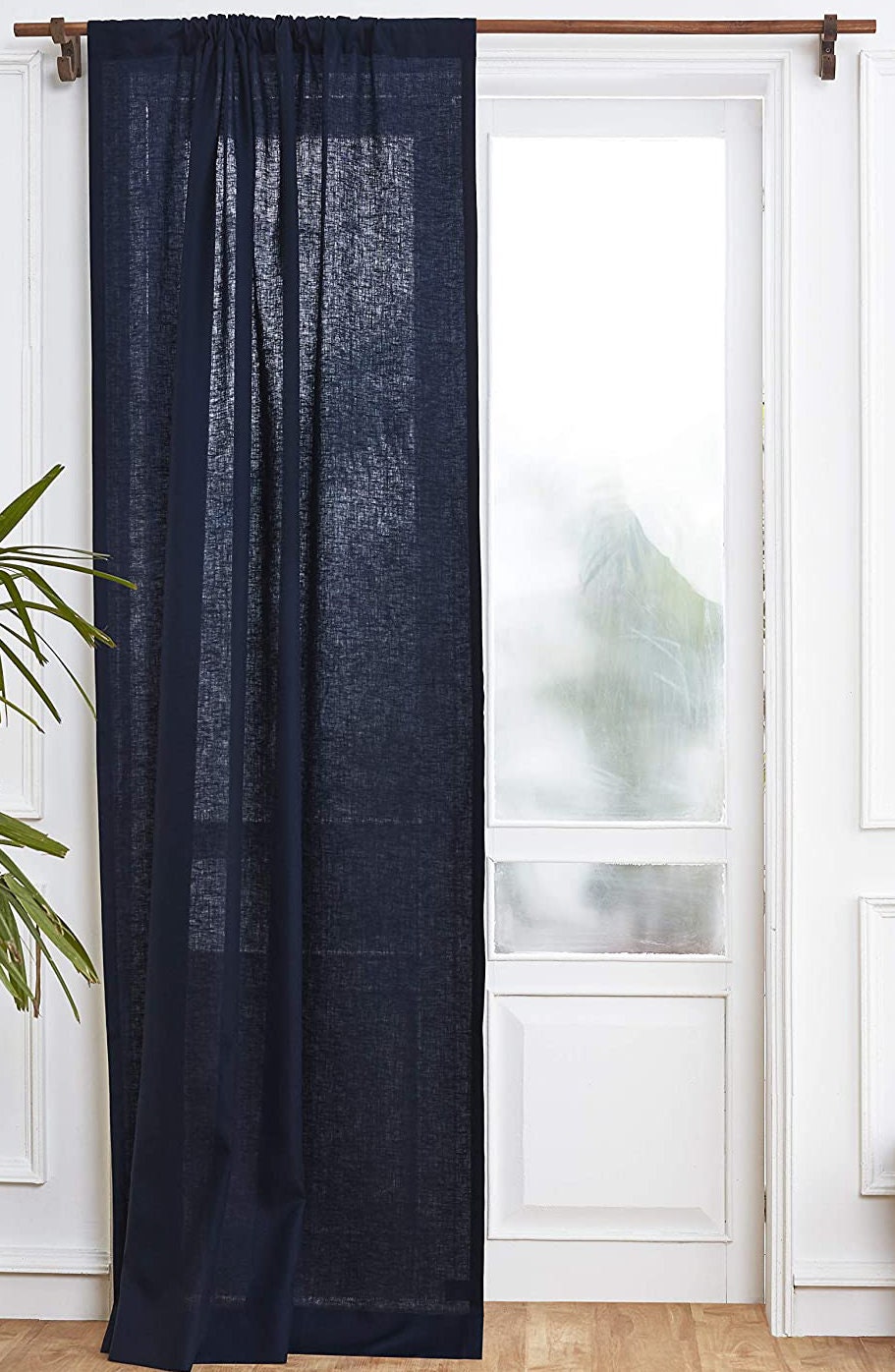 Navy - 100% Pure Linen Curtains | Cotton Linen Mix | Two Panels | 2" Rod Pocket | Semi Sheer-1