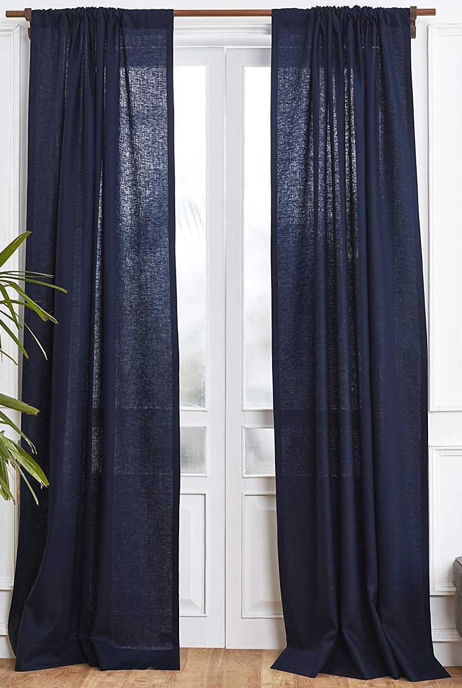 Navy - 100% Pure Linen Curtains | Cotton Linen Mix | Two Panels | 2" Rod Pocket | Semi Sheer-0