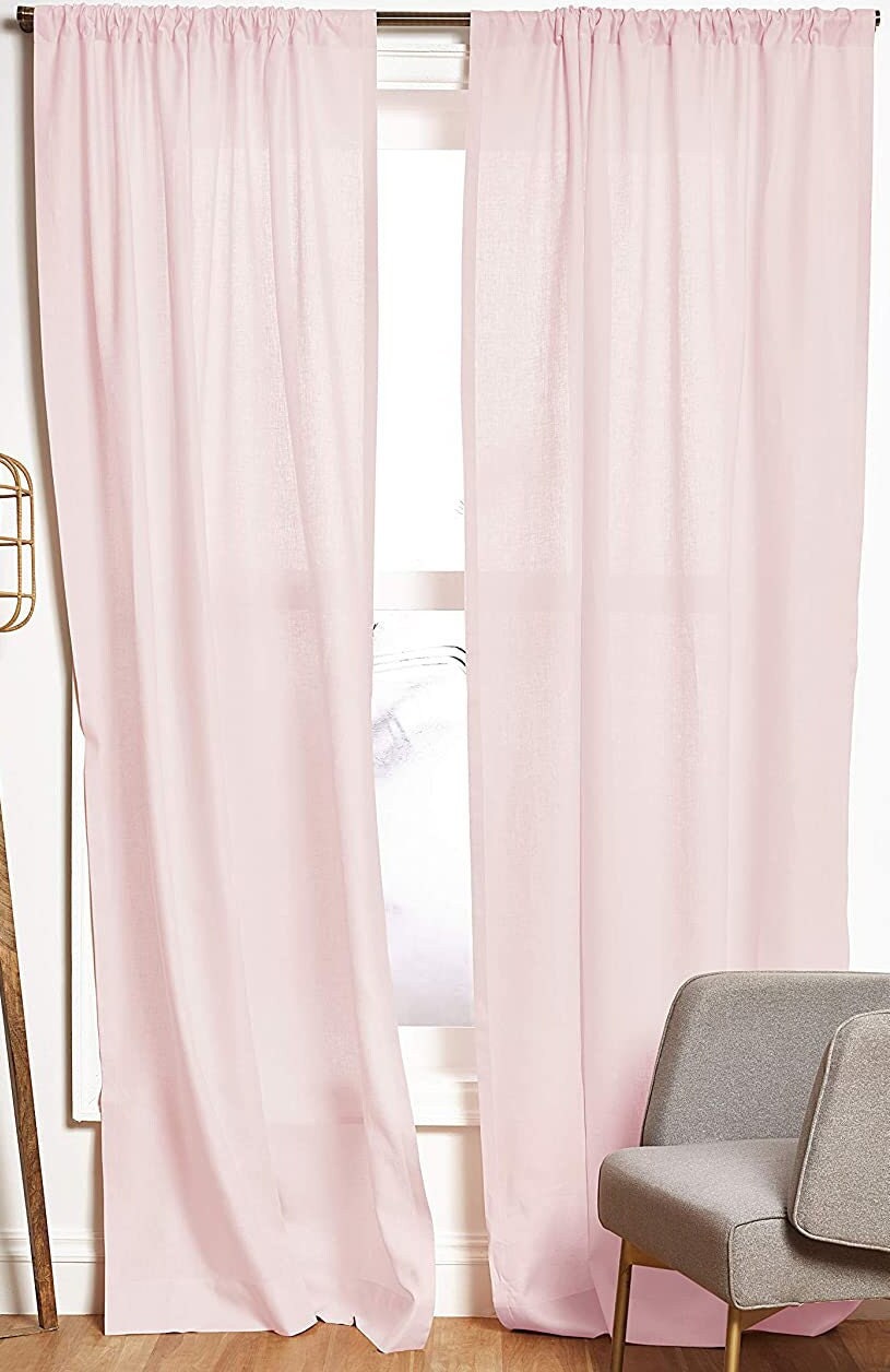 Light Pink - 100% Pure Linen Curtains | Cotton Linen Mix | Two Panels | 2" Rod Pocket | Semi Sheer-0