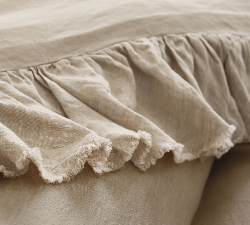 Natural - 100% Pure Linen | Linen Cotton Mix | 3 Piece Ruffle Duvet Cover Set | Handmade | Pre-washed | Soft-1