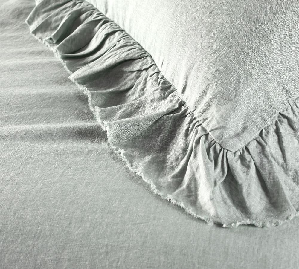 Sage Green - 100% Pure Linen | Linen Cotton Mix | 3 Piece Ruffle Duvet Cover Set | Handmade | Pre-washed | Soft-1