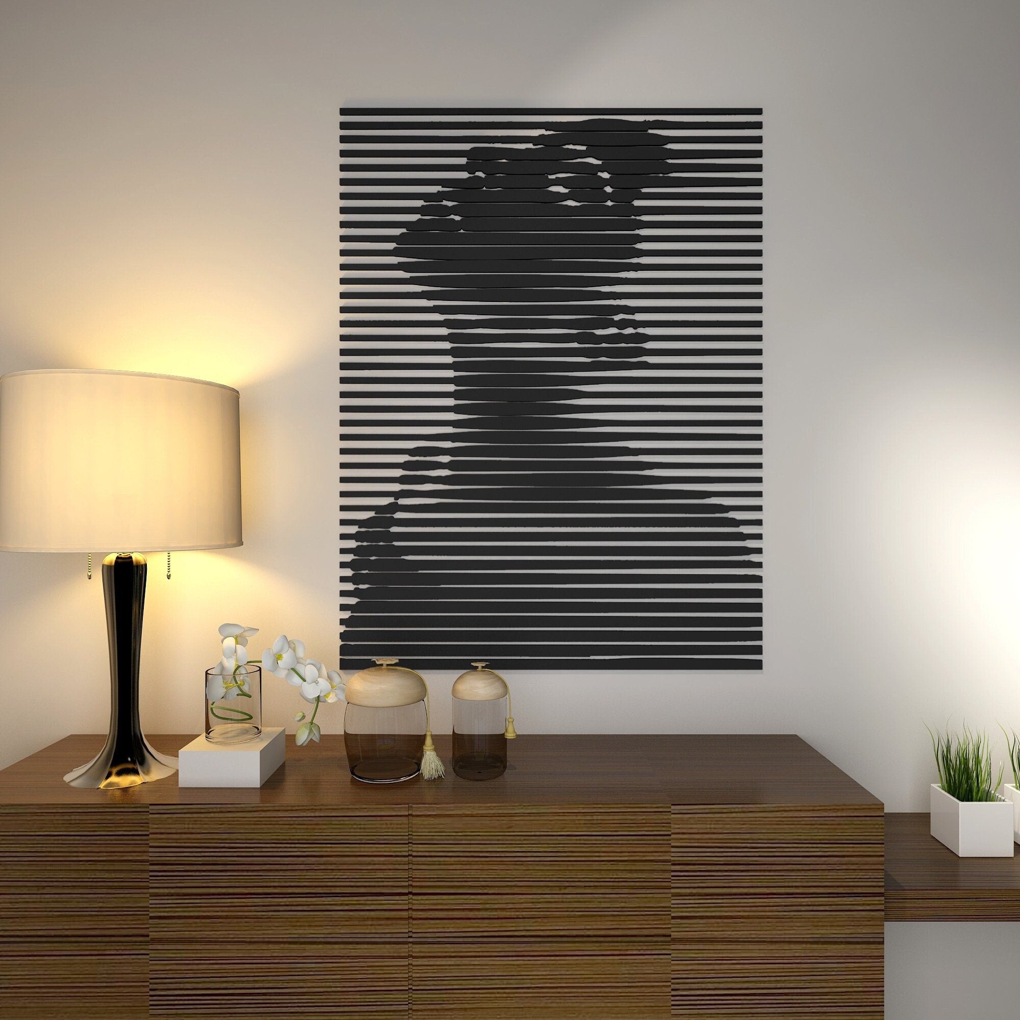 Geometric Woman Line Art, Line Wall Art, Stripe Wall hanging, Minimalist Geometric 3D Art, Wall Hangings, Modern Wall Art, SKU:3DLA-0