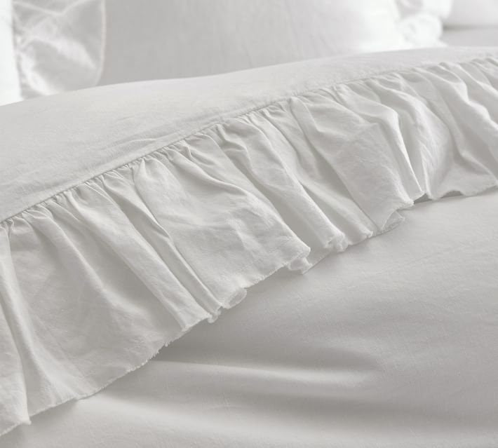 White - 100% Pure Linen | Linen Cotton Mix | 3 Piece Ruffle Duvet Cover Set | Handmade | Pre-washed | Soft-1