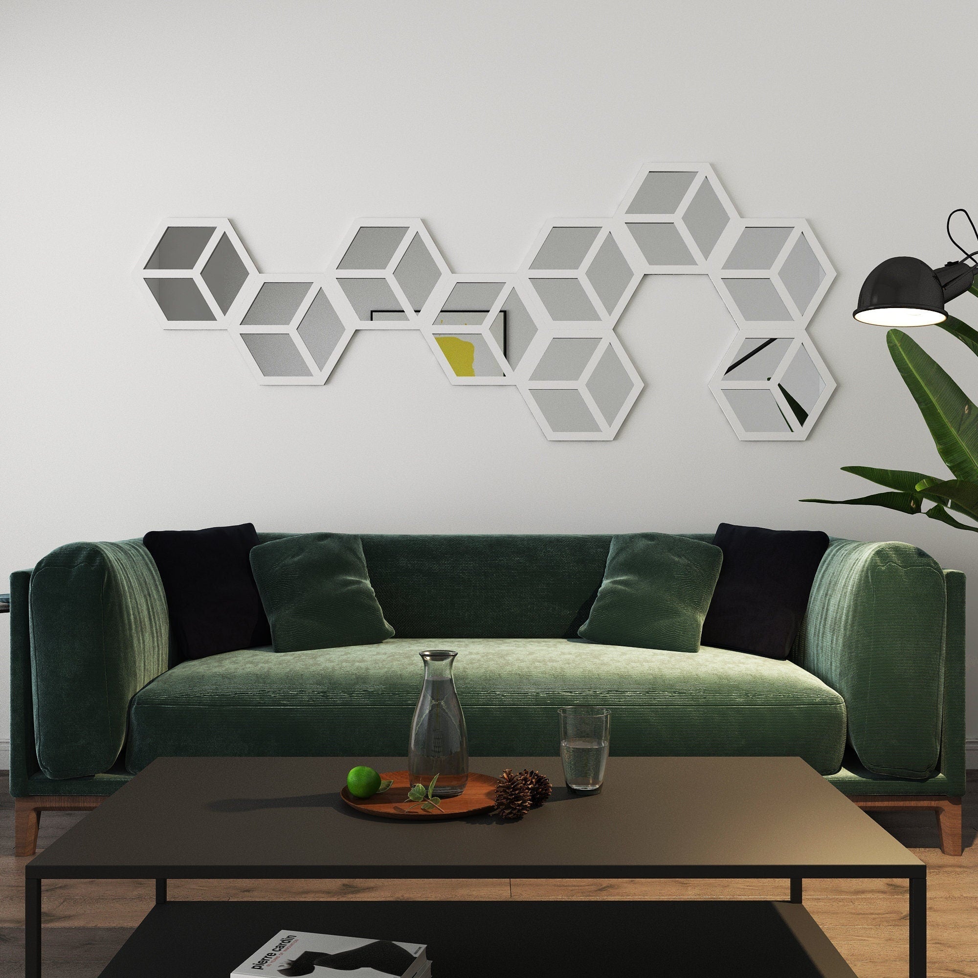 Hexagons PVC and Mirror Wall Panels, 3D Wall Decor, Polygon Wall Art, Honeycomb Decorative Wall Art, 9 Hexagons per Pack, SKU:HXPMIX-0