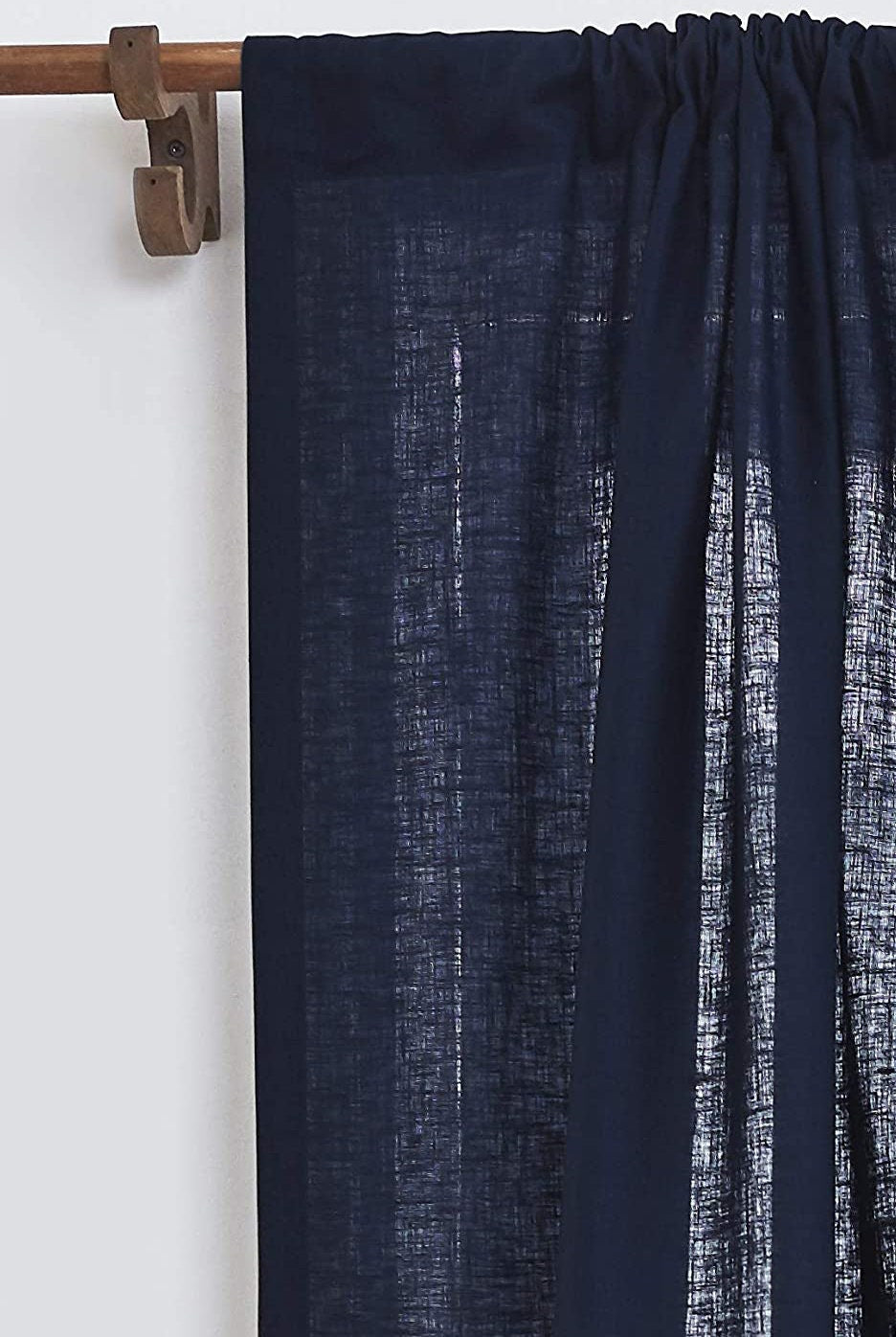 Navy - 100% Pure Linen Curtains | Cotton Linen Mix | Two Panels | 2" Rod Pocket | Semi Sheer-2