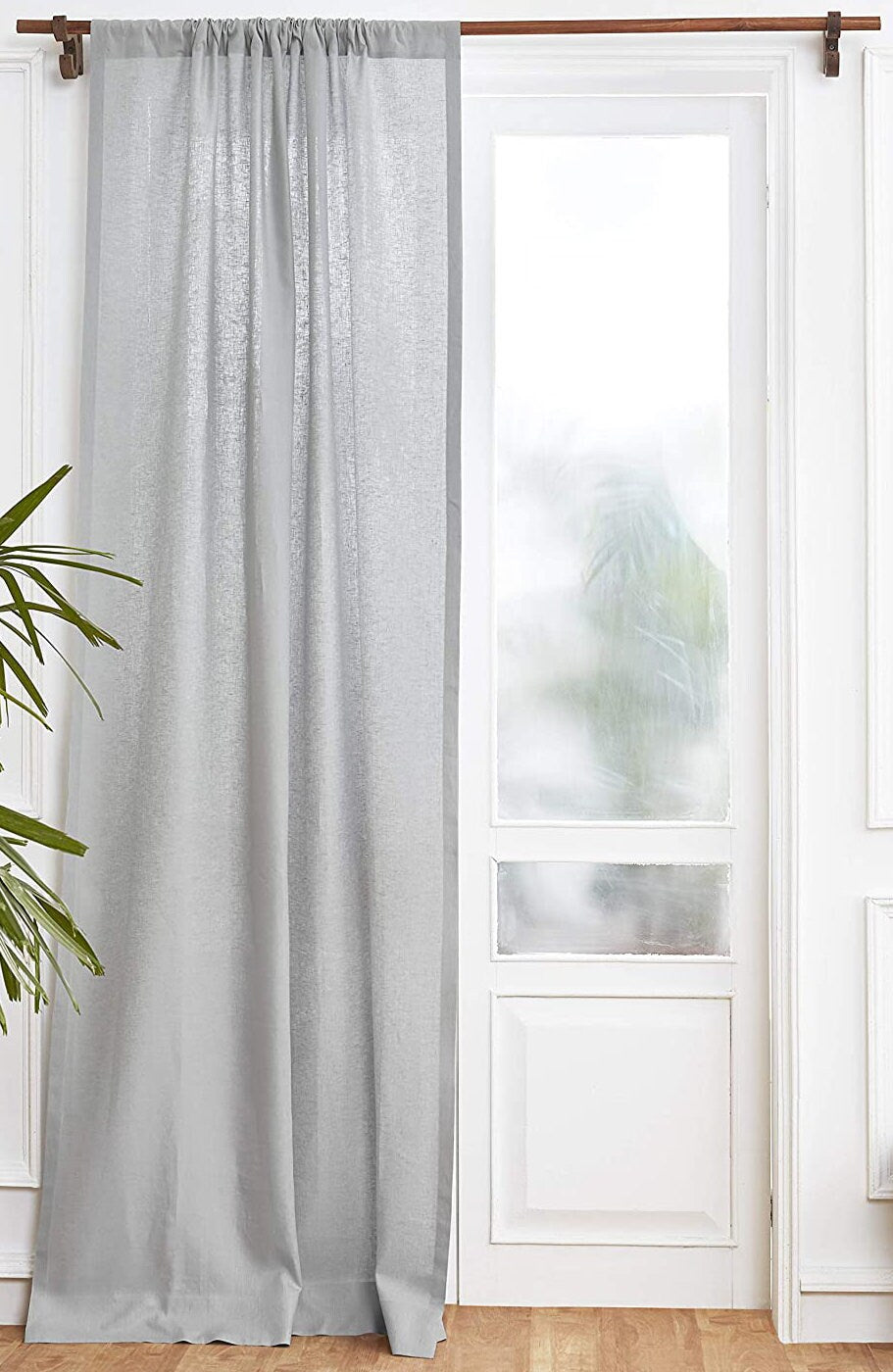 Light Grey - 100% Pure Linen Curtains | Cotton Linen Mix | Two Panels | 2" Rod Pocket | Semi Sheer-2