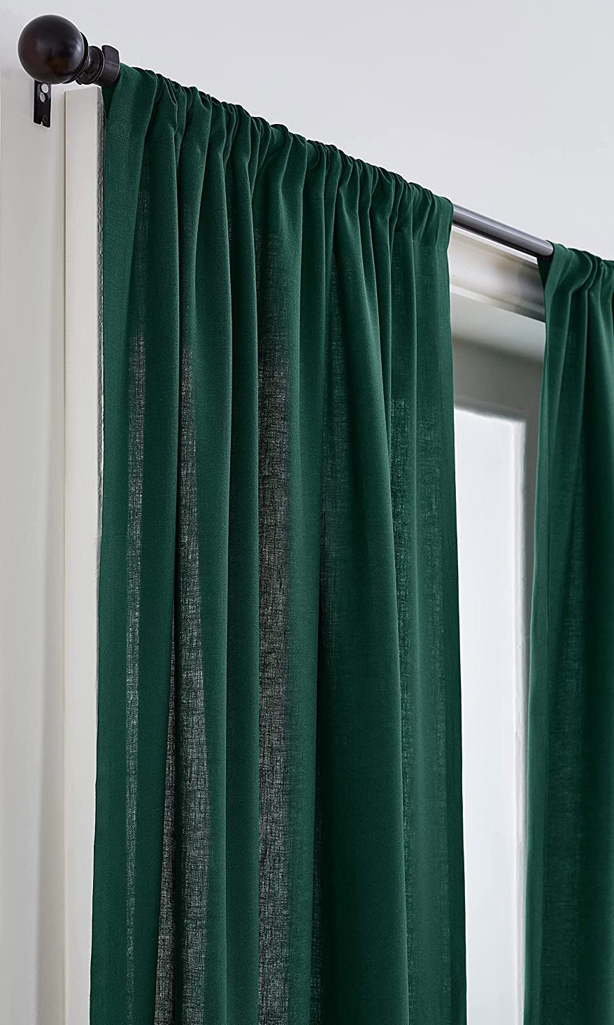 Dark Green - 100% Pure Linen Curtains | Cotton Linen Mix | Two Panels | 2" Rod Pocket | Semi Sheer-1