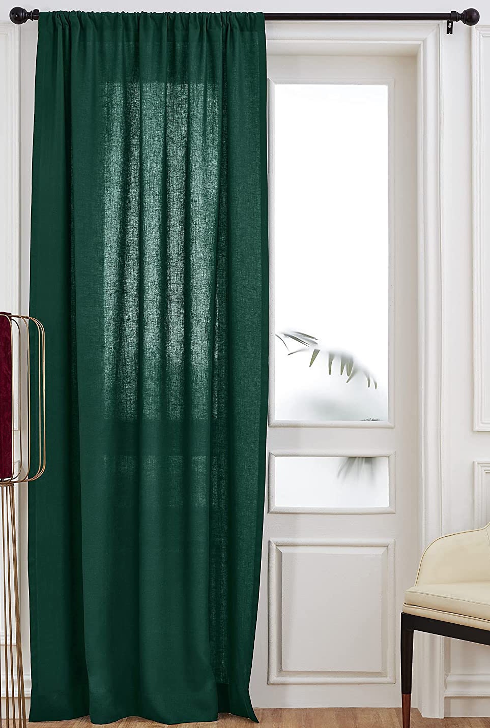 Dark Green - 100% Pure Linen Curtains | Cotton Linen Mix | Two Panels | 2" Rod Pocket | Semi Sheer-2