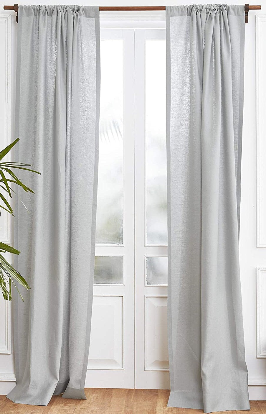 Light Grey - 100% Pure Linen Curtains | Cotton Linen Mix | Two Panels | 2" Rod Pocket | Semi Sheer-0