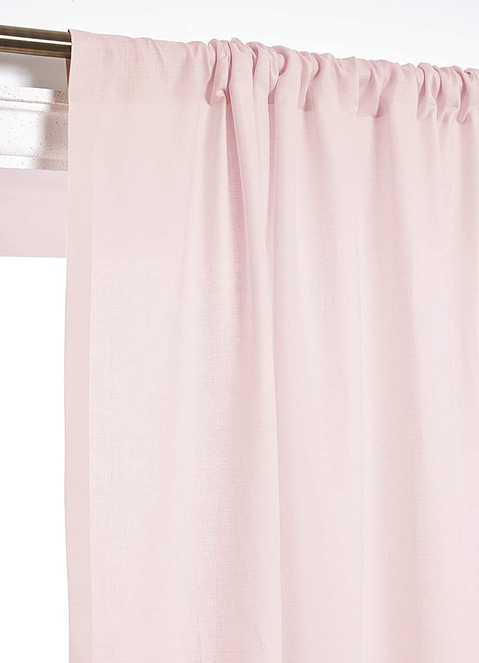 Light Pink - 100% Pure Linen Curtains | Cotton Linen Mix | Two Panels | 2" Rod Pocket | Semi Sheer-1