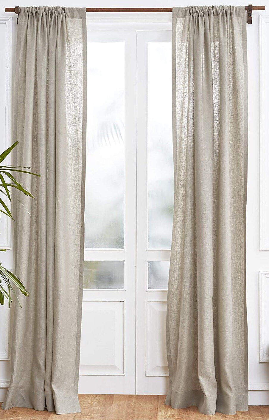 Natural - 100% Pure Linen Curtains | Cotton Linen Mix | Two Panels | 2" Rod Pocket | Semi Sheer-0