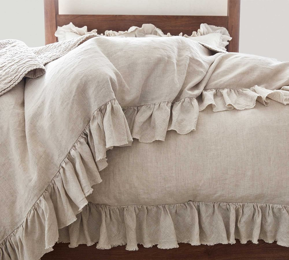 Natural - 100% Pure Linen | Linen Cotton Mix | 3 Piece Ruffle Duvet Cover Set | Handmade | Pre-washed | Soft-2