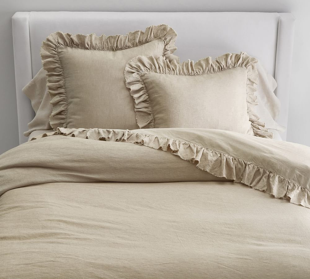 Natural - 100% Pure Linen | Linen Cotton Mix | 3 Piece Ruffle Duvet Cover Set | Handmade | Pre-washed | Soft-0