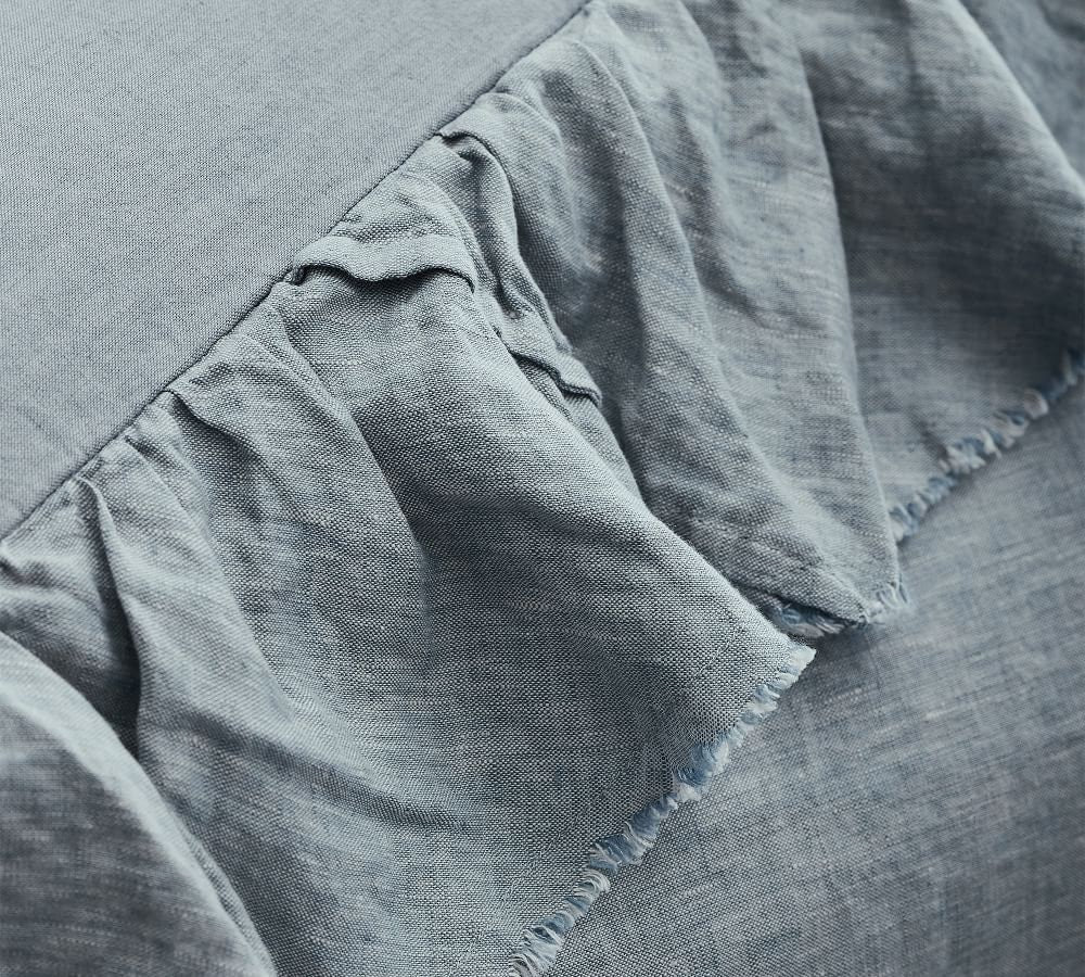 Sky Blue - 100% Pure Linen | Linen Cotton Mix | 3 Piece Ruffle Duvet Cover Set | Handmade | Pre-washed | Soft-1