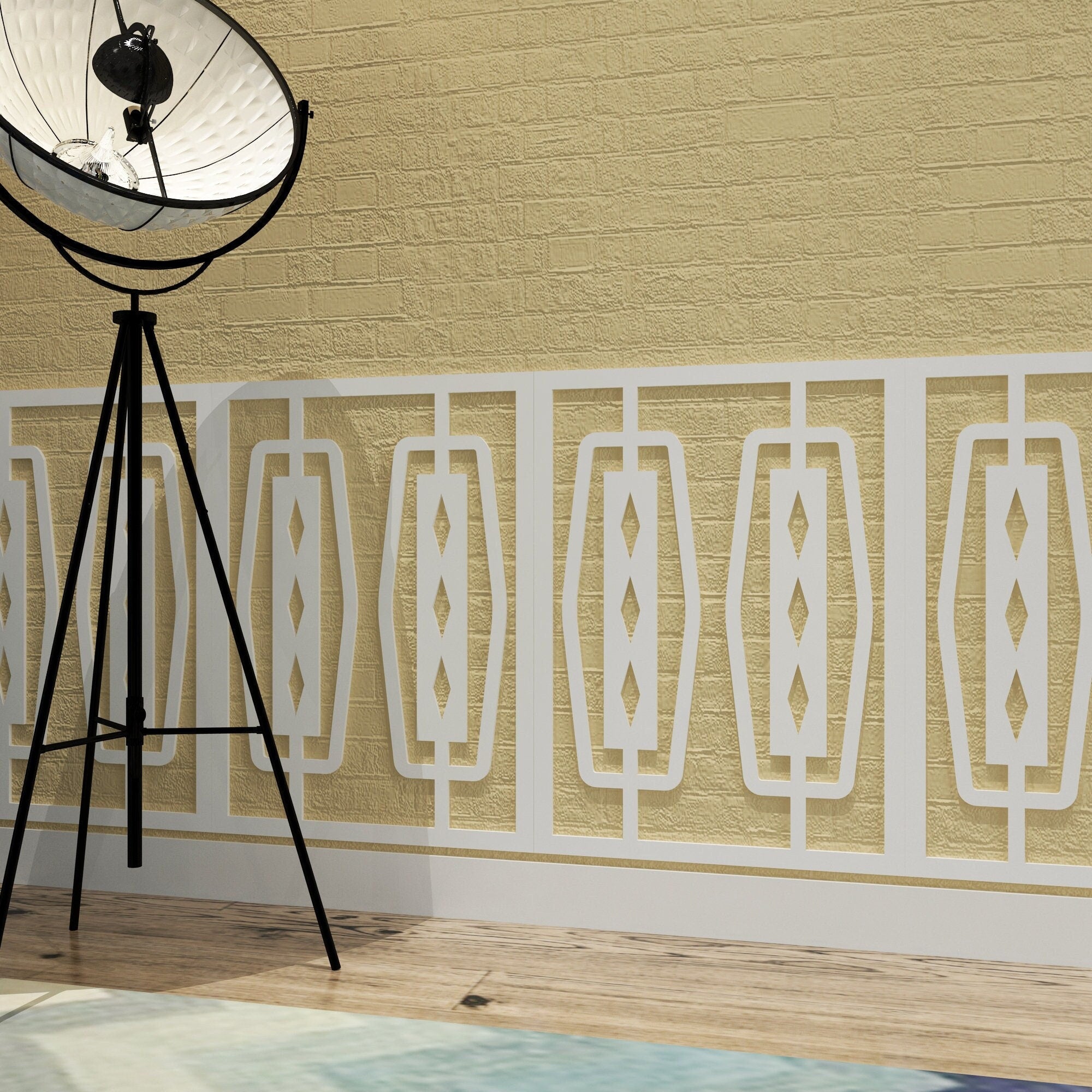 Mid Century Wainscot, Modern Wall Art, Atomic Decor, Retro Style Wainscot Panels, 3D Accent Wall - SKU:MIDW-0