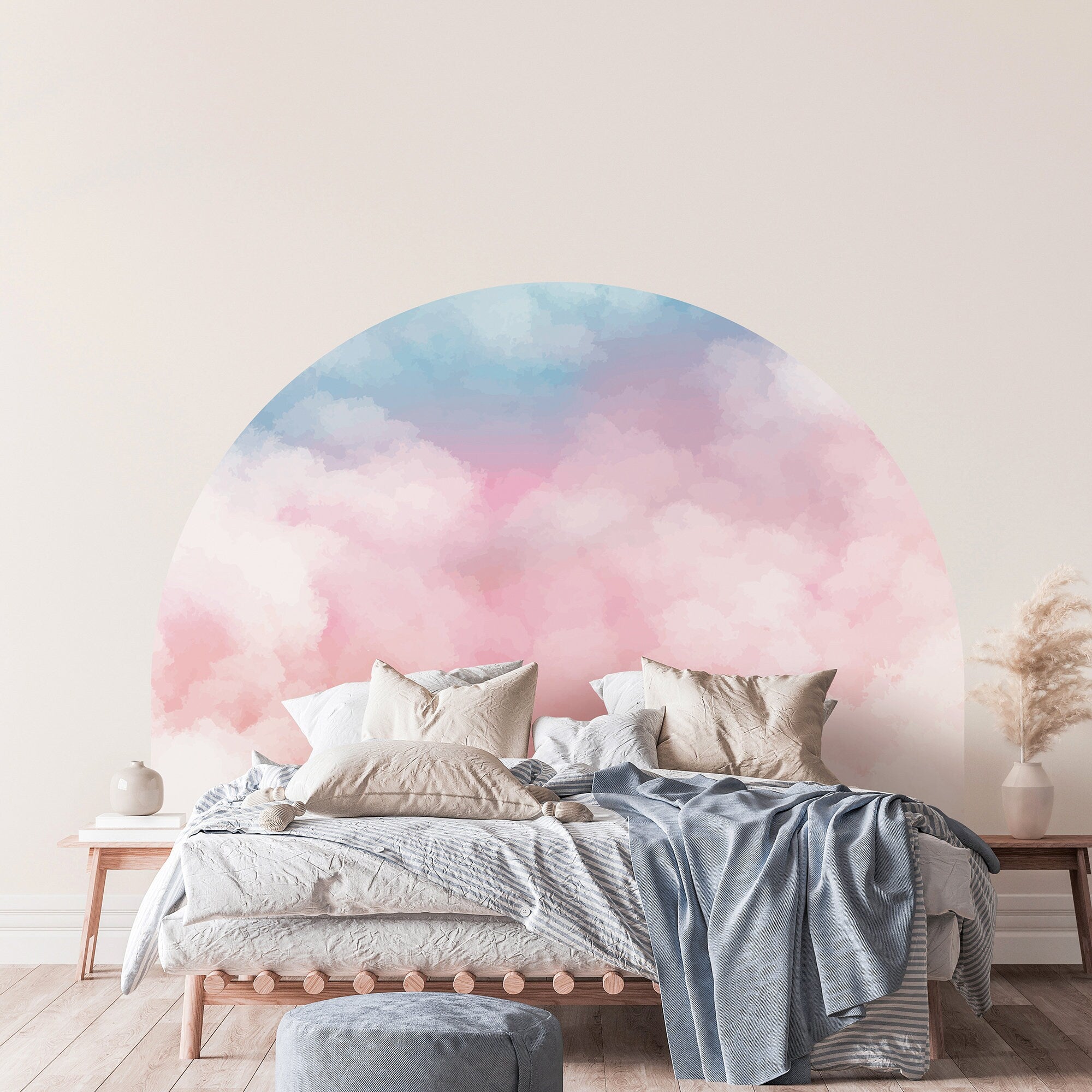 Watercolor Sky Arch Decal, Large Arch Headboard Wall Decal, Watercolor Clouds Sky, Pastel Colors, SKU:WCKY-3