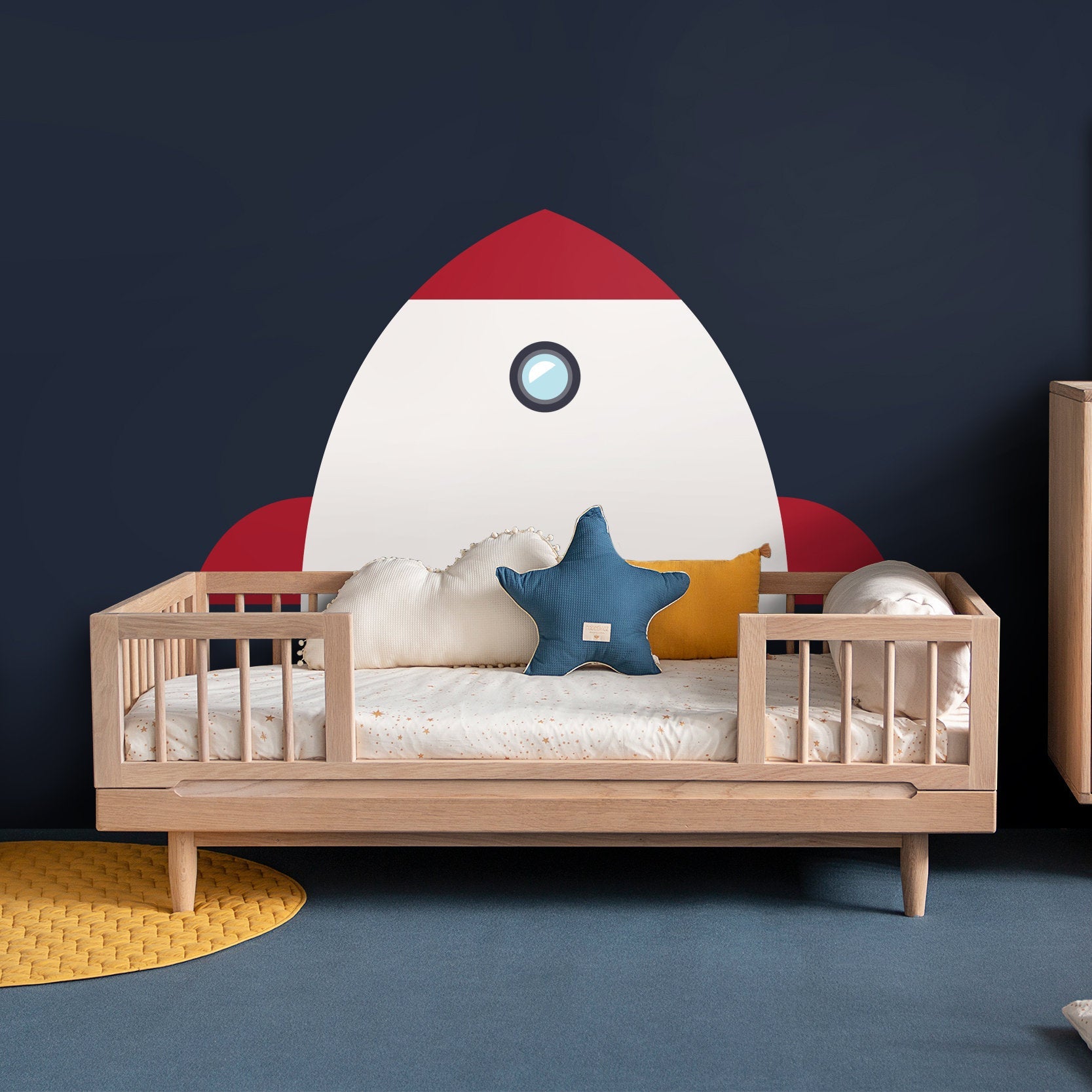 Rocket Ship Headboard Decal, Space Ship Astronaut Rocket, Outer Space Wall Decals, Boy Room Decor, Removable, SKU:ROKT-3