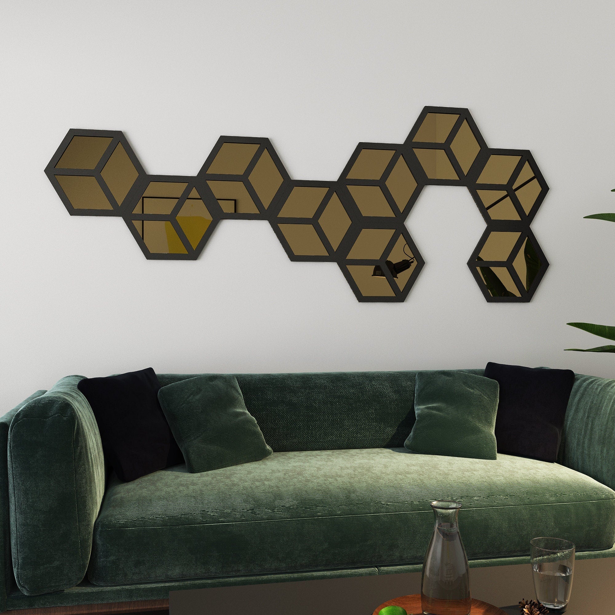 Hexagons PVC and Mirror Wall Panels, 3D Wall Decor, Polygon Wall Art, Honeycomb Decorative Wall Art, 9 Hexagons per Pack, SKU:HXPMIX-2