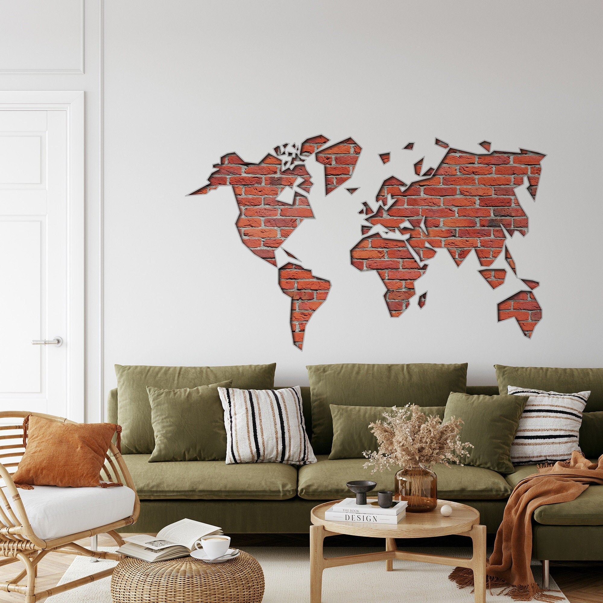 World Map Bricks, Bricks, World Map, Map Decals, World Map Decals, Wall Decal, Wall Art, Stickers, Wall Decor, Brick Wall - SKU:BricksWoMa-0