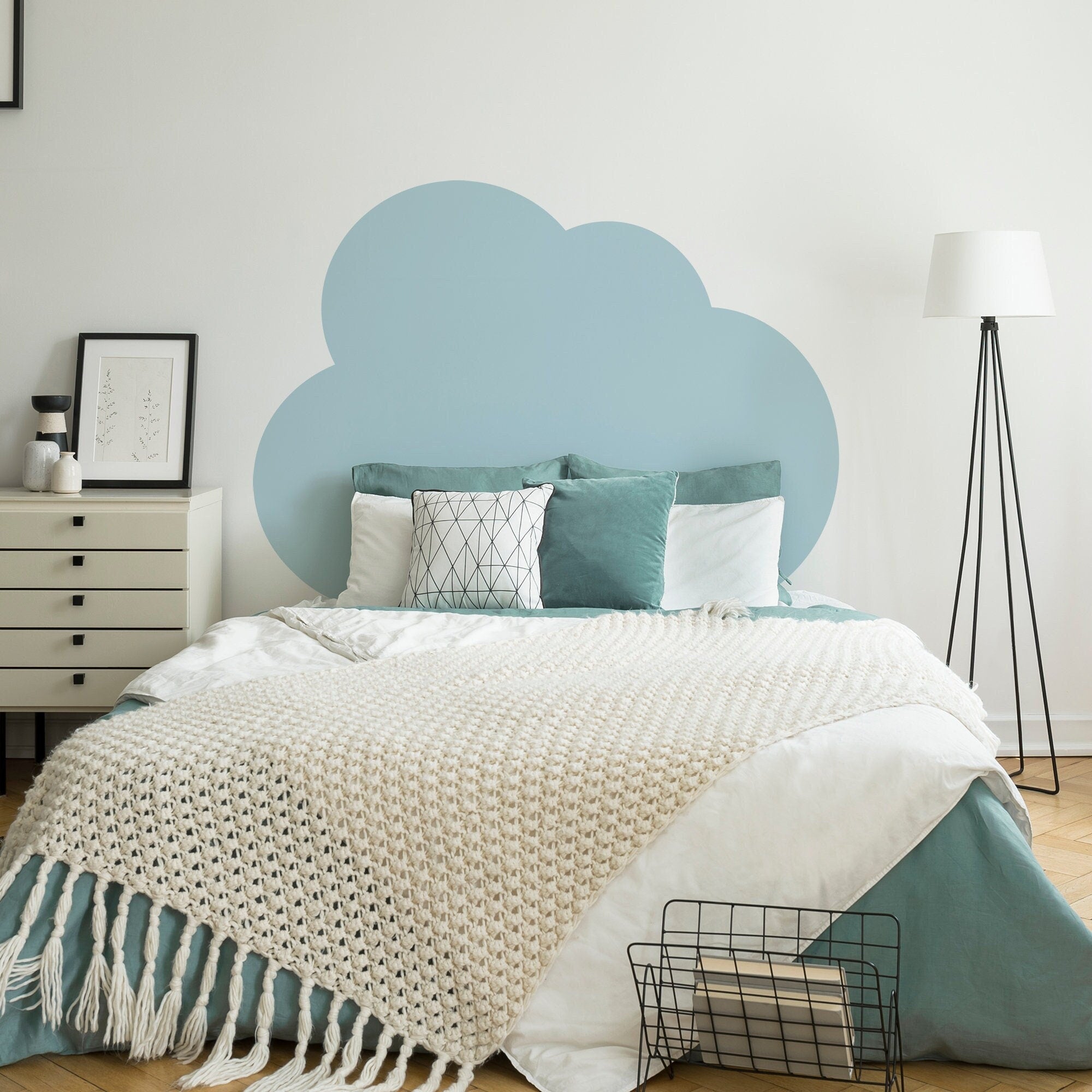 Blue or White Cloud Wall Decal, Headboard Decal, Scandinavian Nursery, Boho Nursery Decor, Removable, SKU:CLEH-0