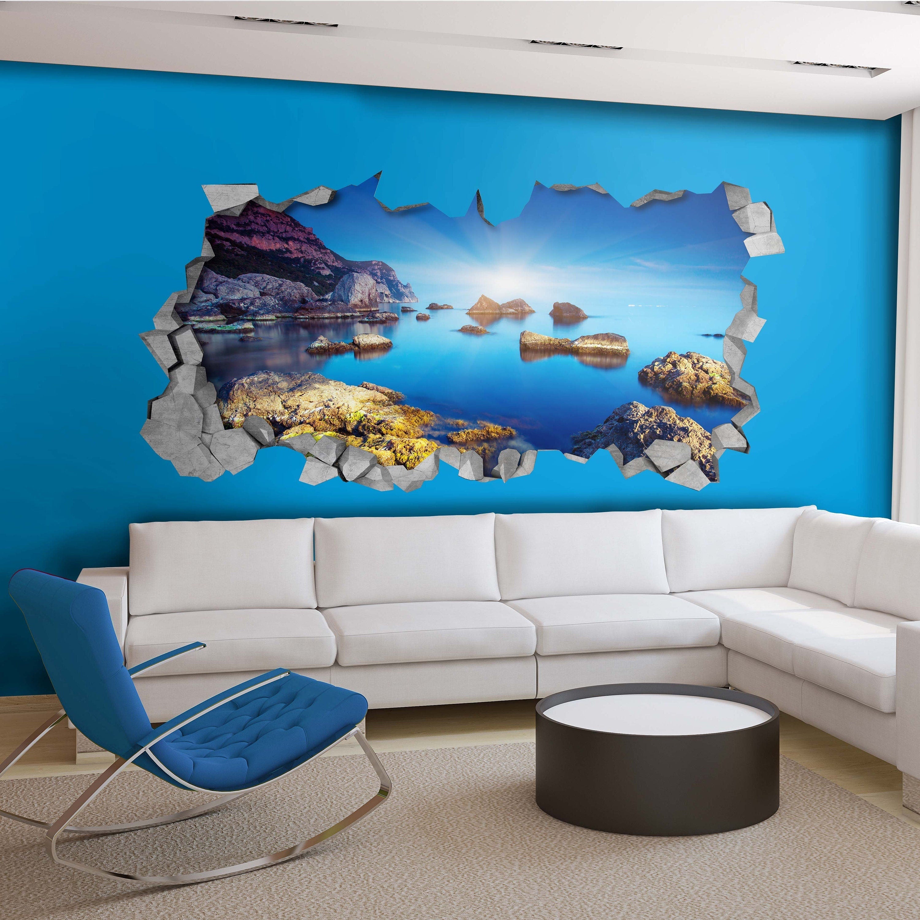 Rocky Sea - 3d Wall Art - Broken Wall - 3d Wall Stickers - Wall Sticker - Wall Decal - 3d Wallpaper - 3d wall decals -SKU: SLS3DW-0