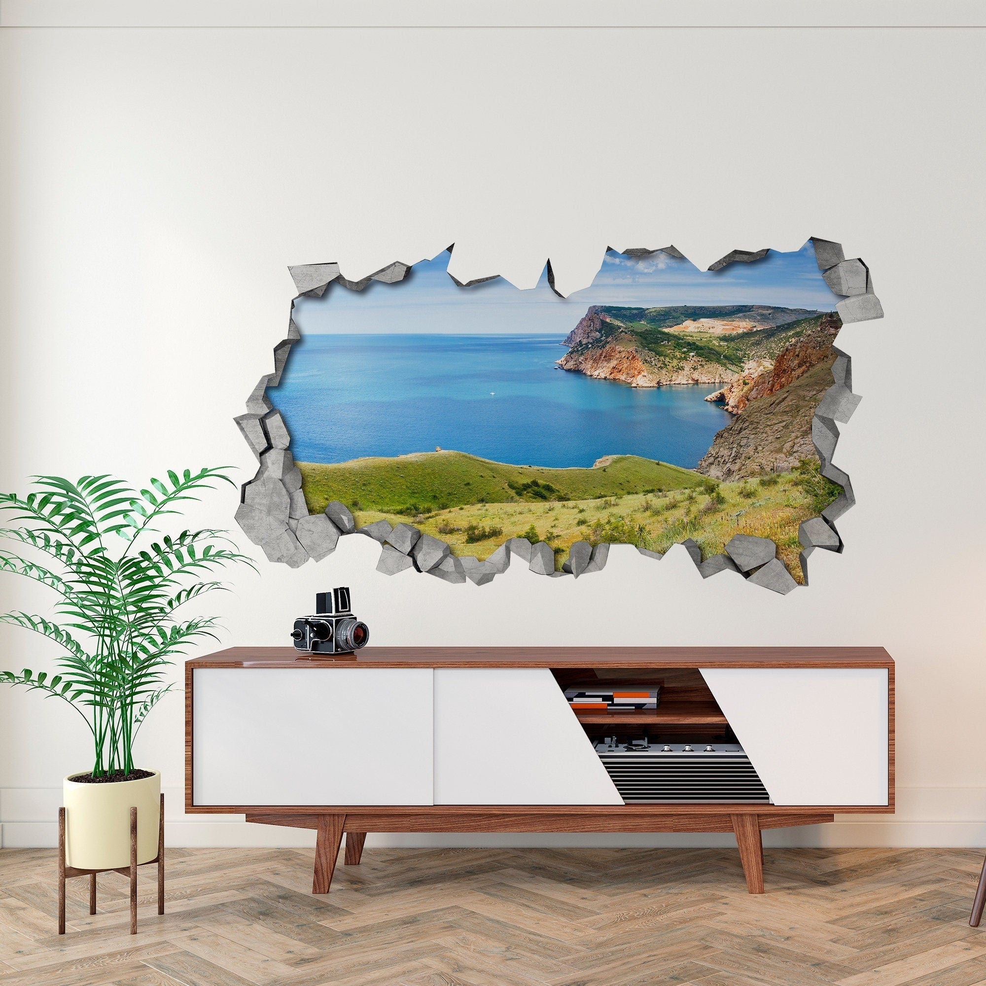 Land to Sea, Hole in the Wall, 3d Wallpaper, 3d Wall Decor, 3d wall decals, 3d Wall Art, Wall Sticker, Wall Decal, 3d printed - SKU:LASE3DW-0