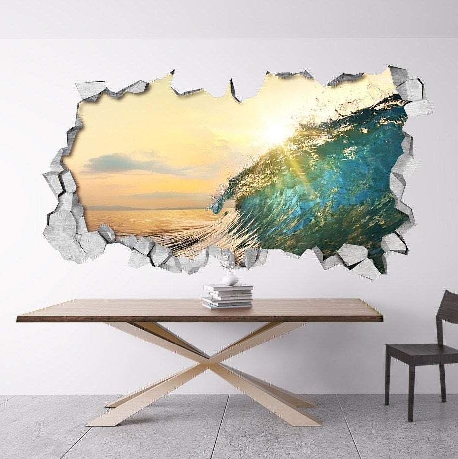 Broken Wall, Wall Decal, Wave, 3d Wallpaper, Art Prints, Decals, Stickers, Wall Sticker, 3d wall decals, 3d wall art, 3d art - SKU: BEACH3DW-0