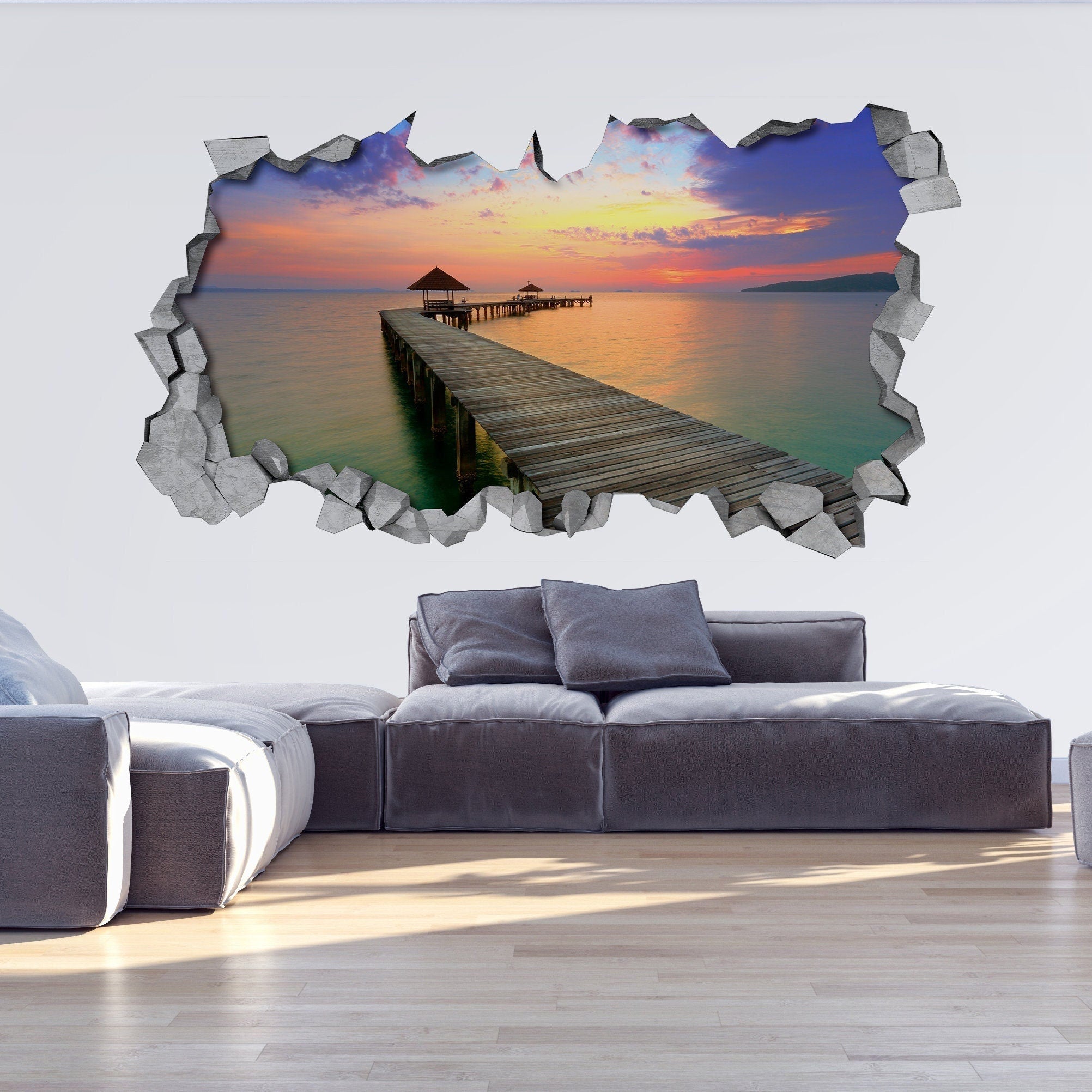 Sea Entrance, Hole in the Wall, 3d Wallpaper, 3d Wall Decor, 3d wall decals, 3d Wall Art, Wall Sticker, Wall Decal, 3d printed - SKU:SEEN3DW-0