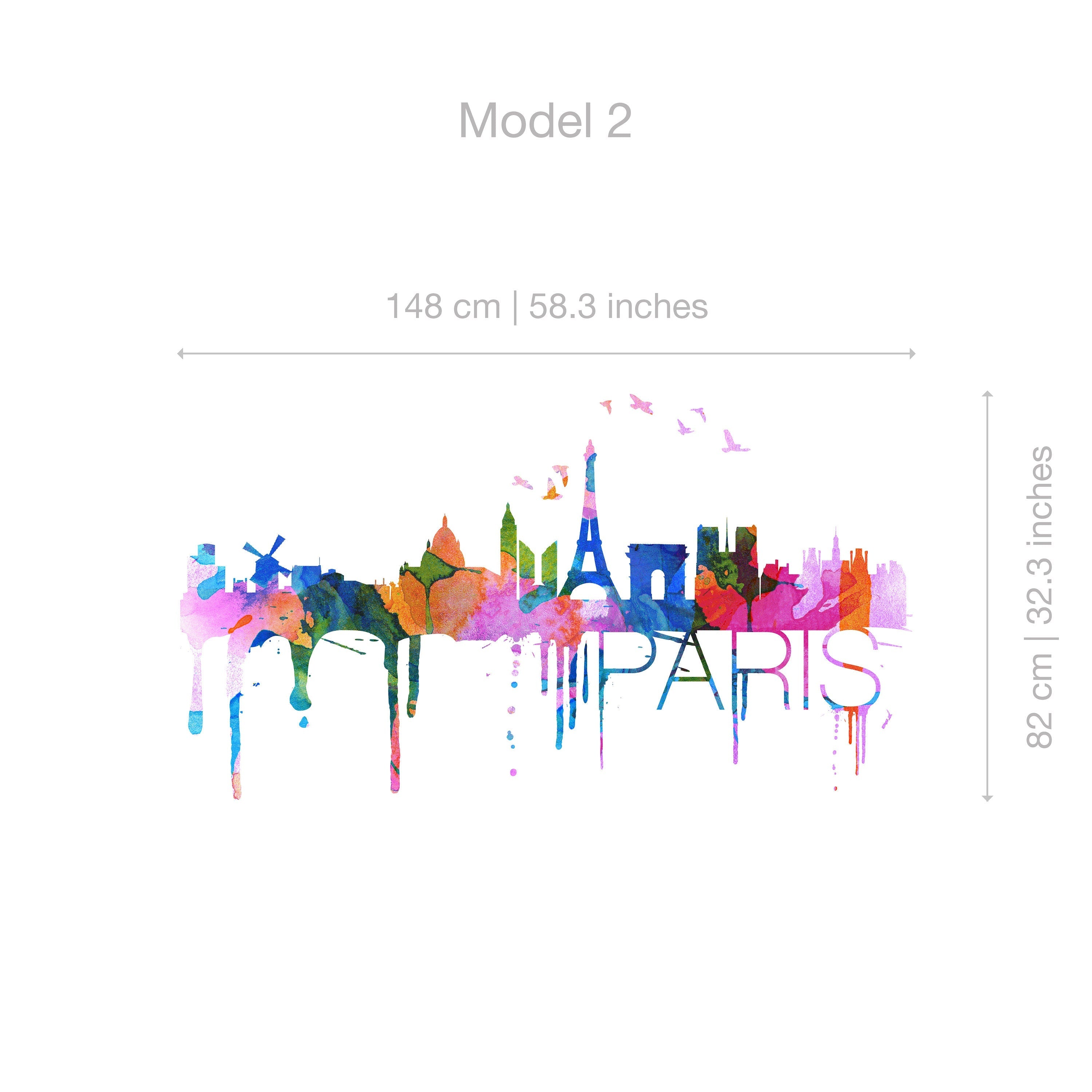 Paris City Skyline Watercolor Effect Sticker - Home Design - Watercolor Art - Wall Decals - SKU:PaSkWatSt-3