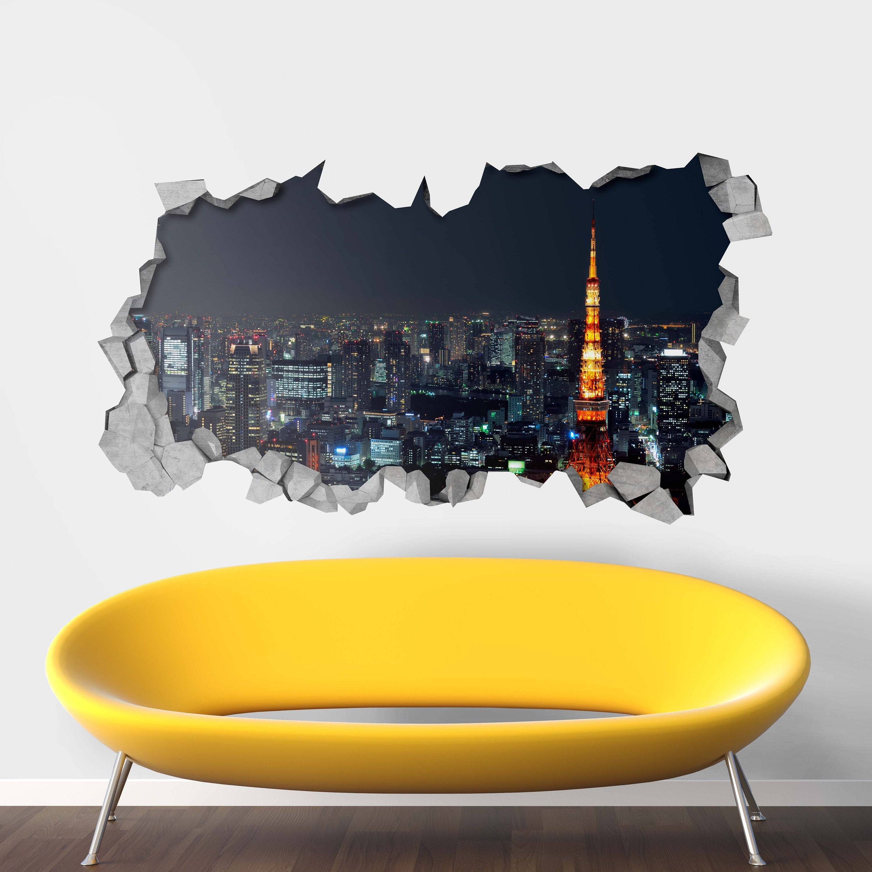 Tokyo - 3D Wallpaper - 3d Wall Art - Broken Wall - 3d Wall Stickers - Wall Sticker - Wall Decal - 3d Wallpaper - 3d wall decals -SKU:TOKY3DW-1