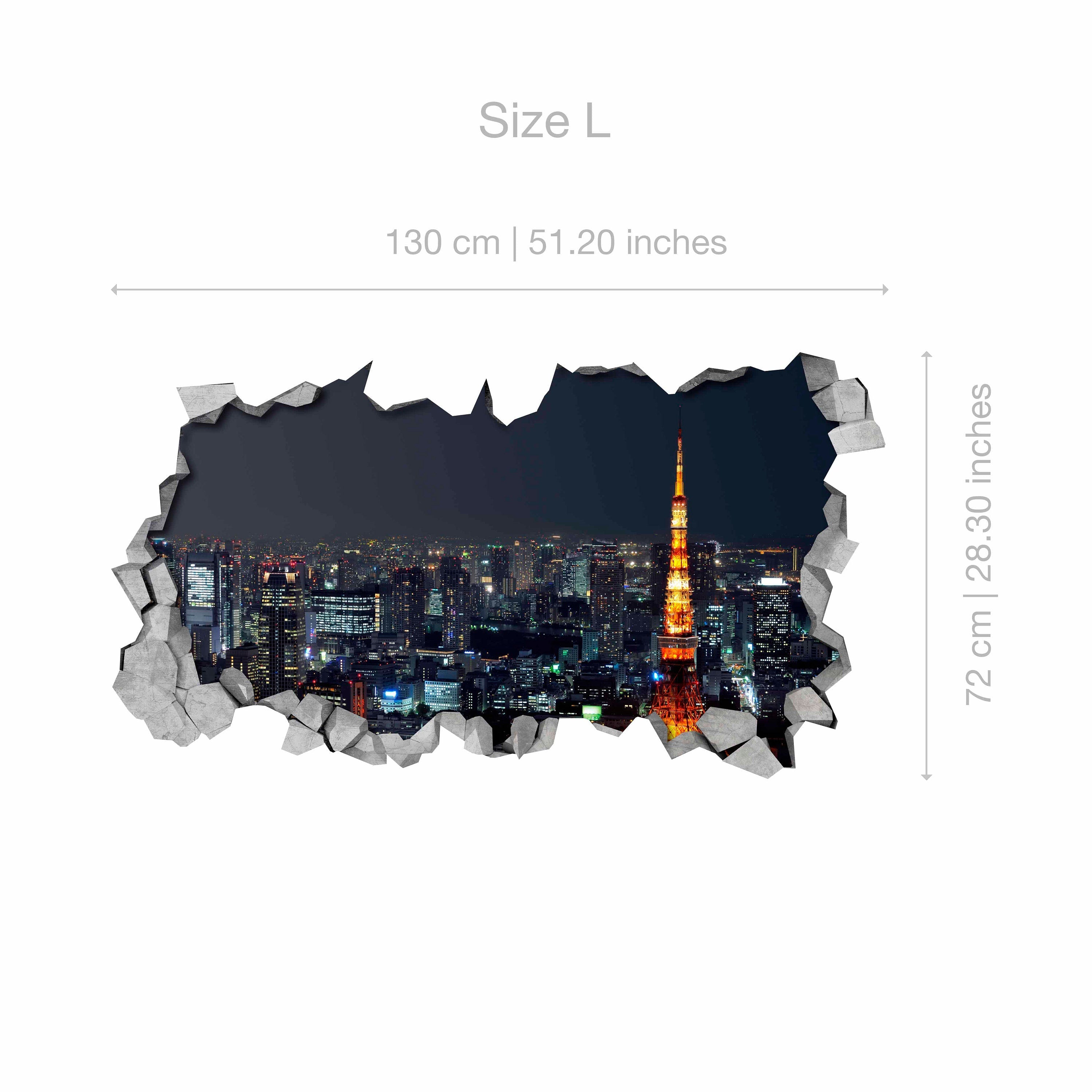 Tokyo - 3D Wallpaper - 3d Wall Art - Broken Wall - 3d Wall Stickers - Wall Sticker - Wall Decal - 3d Wallpaper - 3d wall decals -SKU:TOKY3DW-2