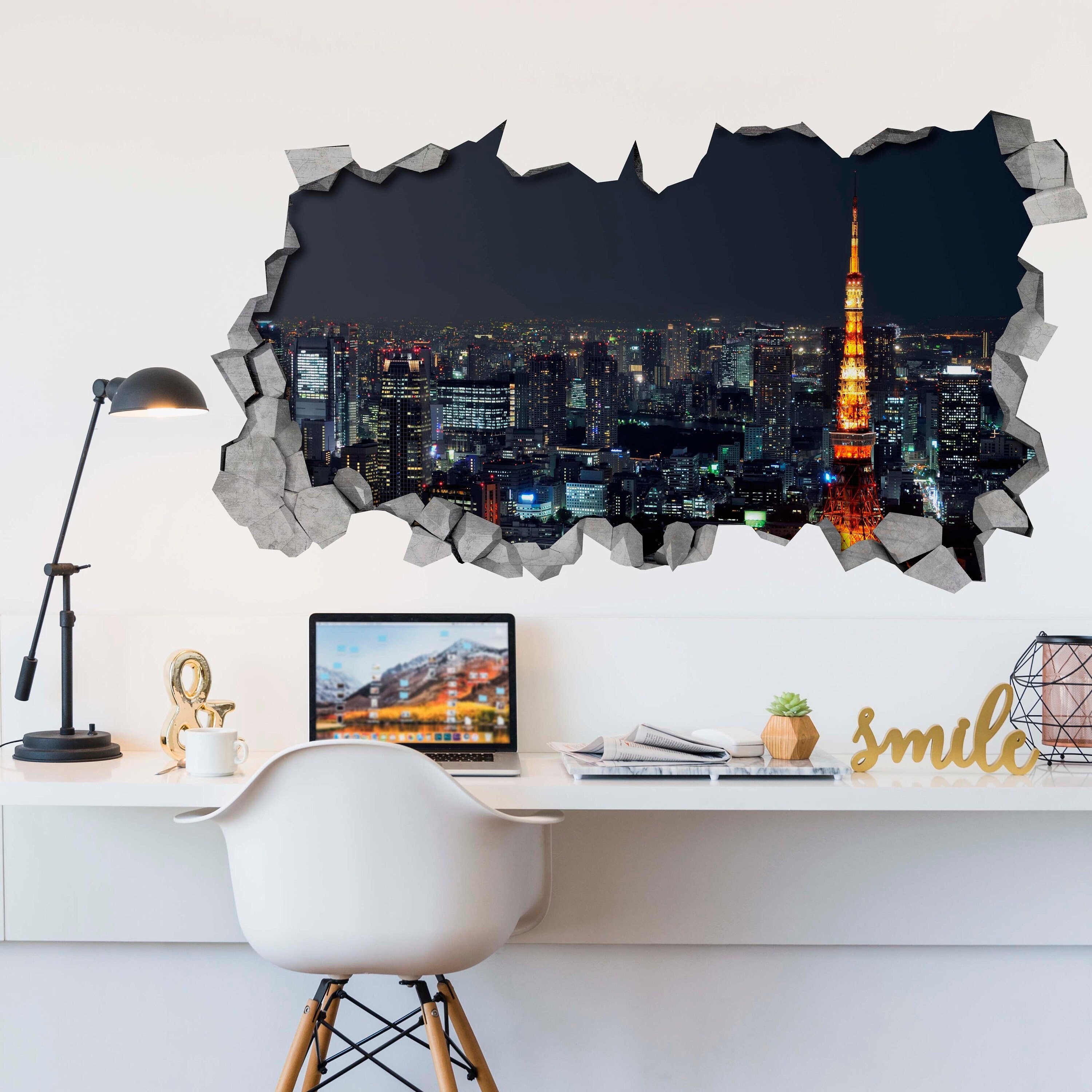 Tokyo - 3D Wallpaper - 3d Wall Art - Broken Wall - 3d Wall Stickers - Wall Sticker - Wall Decal - 3d Wallpaper - 3d wall decals -SKU:TOKY3DW-0