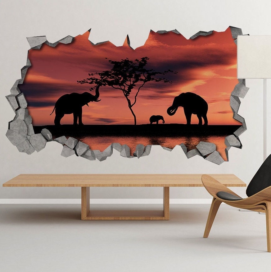 Savannah, Broken Wall Decal, 3d Wallpaper, 3d wall decals, 3d wall art, 3d art, Wall Decal, Stickers, Decals, Wall art, Gift - SKU: AFR3DW-0