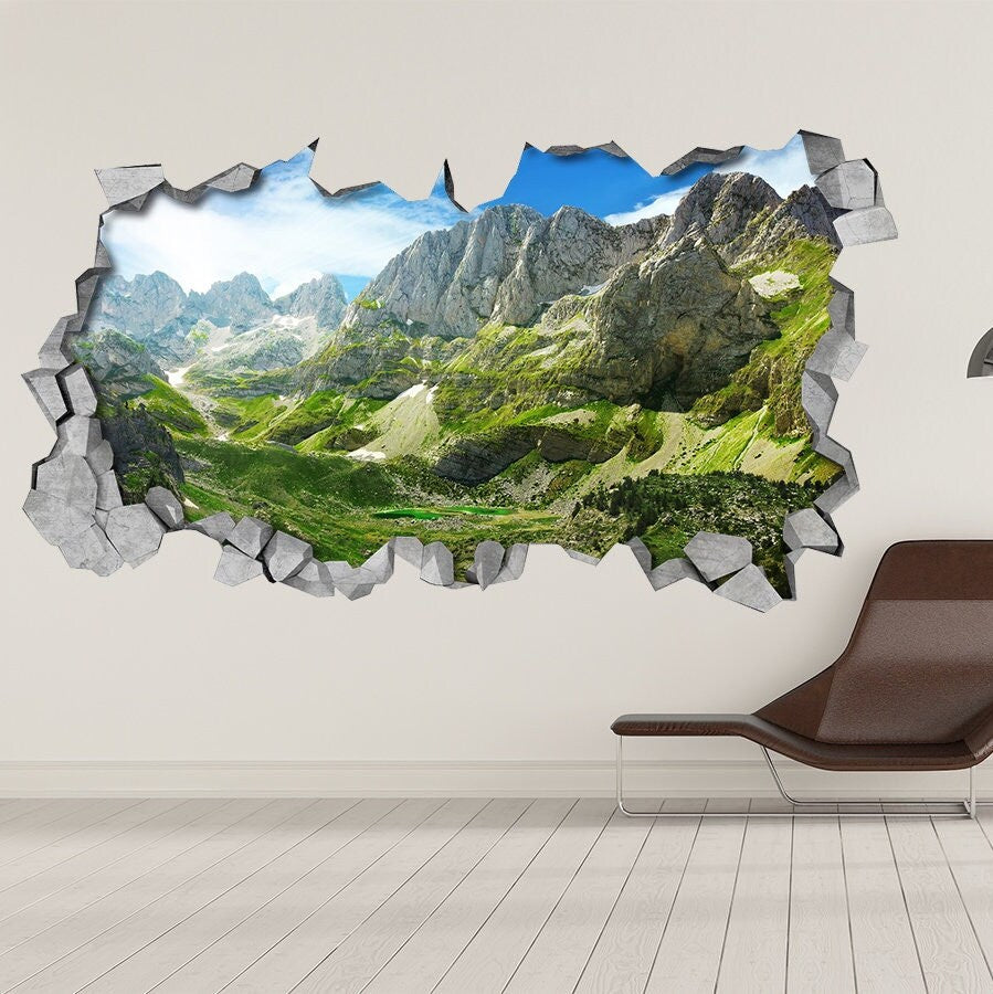 Green Mountains - Wall Decal - 3d Wallpaper - 3d wall decals - 3d printed - 3d wall art - 3d art - Wall Sticker - Wall Decal - SKU: GM3DM-1