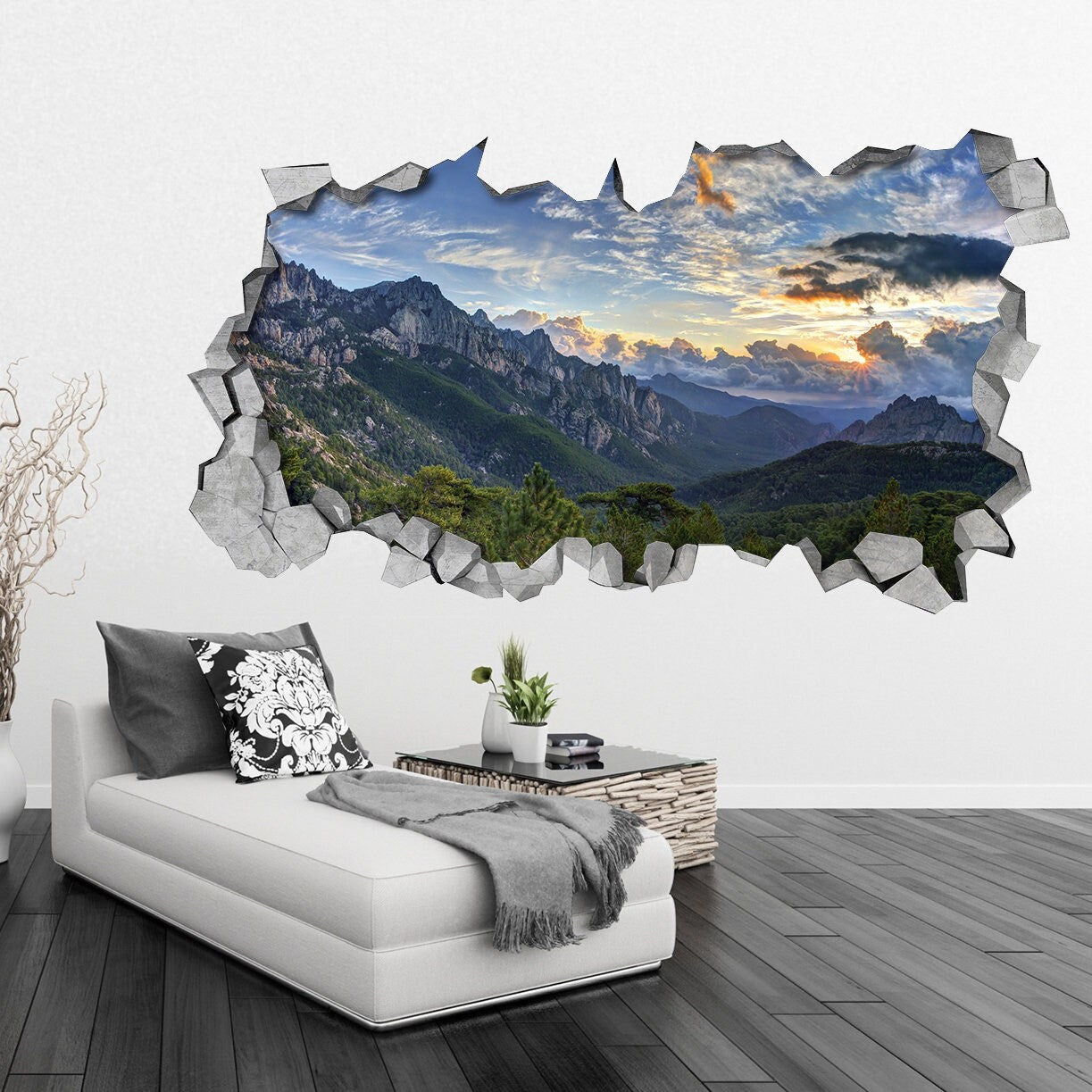 Mountains 3d Wallpaper - Broken Wall Decal - Wall Sticker - Wall Decal - 3d wall decals - 3d printed - 3d wall art - 3d art - SKU: CLMNT3DM-0