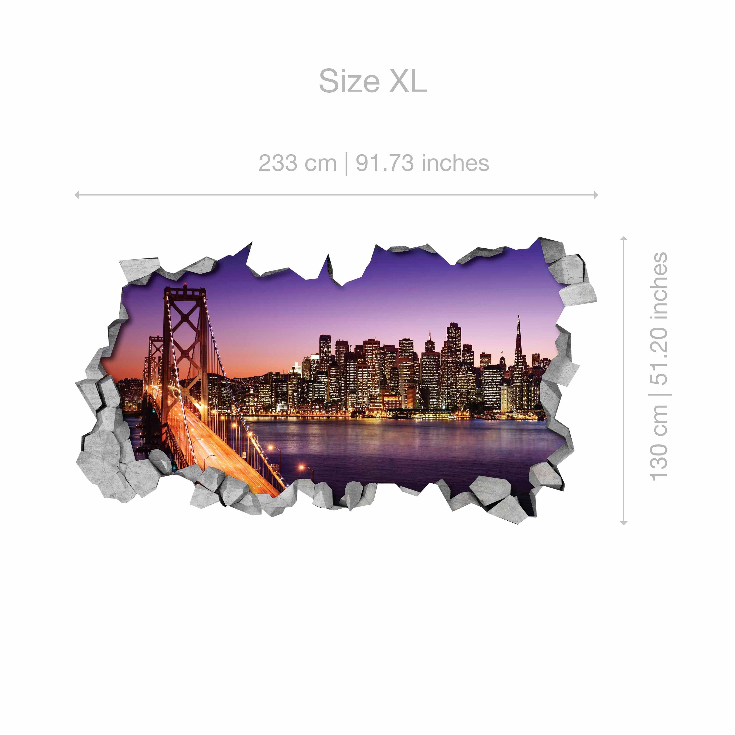 San Francisco skyline - 3d wall decals - 3d Wall - 3d Wall Art - Wall Sticker - Wall Decal - 3d Wallpaper - 3d art - SKU: NIBR3DW-4