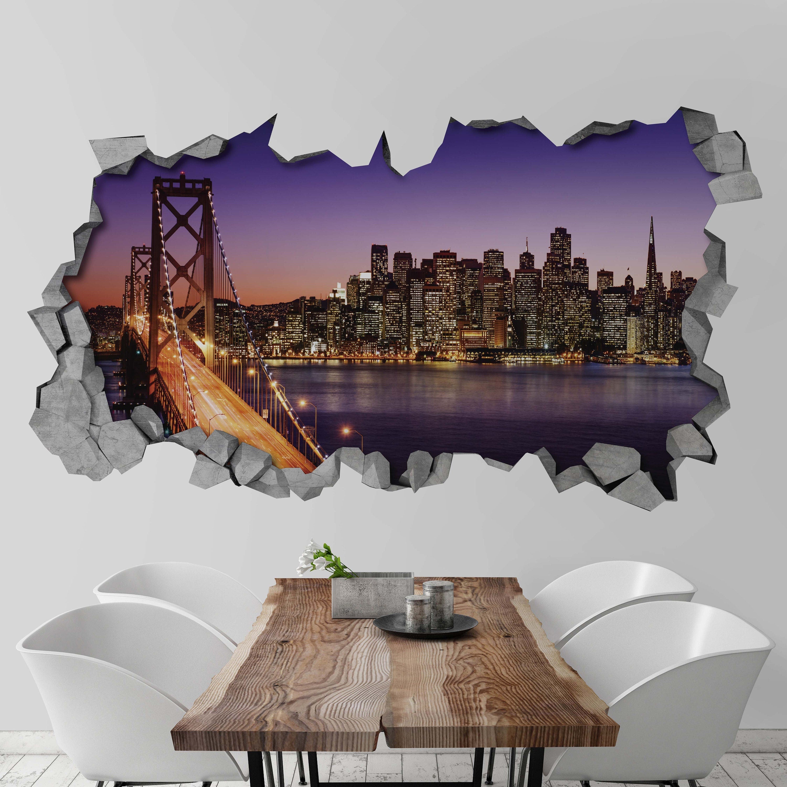 San Francisco skyline - 3d wall decals - 3d Wall - 3d Wall Art - Wall Sticker - Wall Decal - 3d Wallpaper - 3d art - SKU: NIBR3DW-1