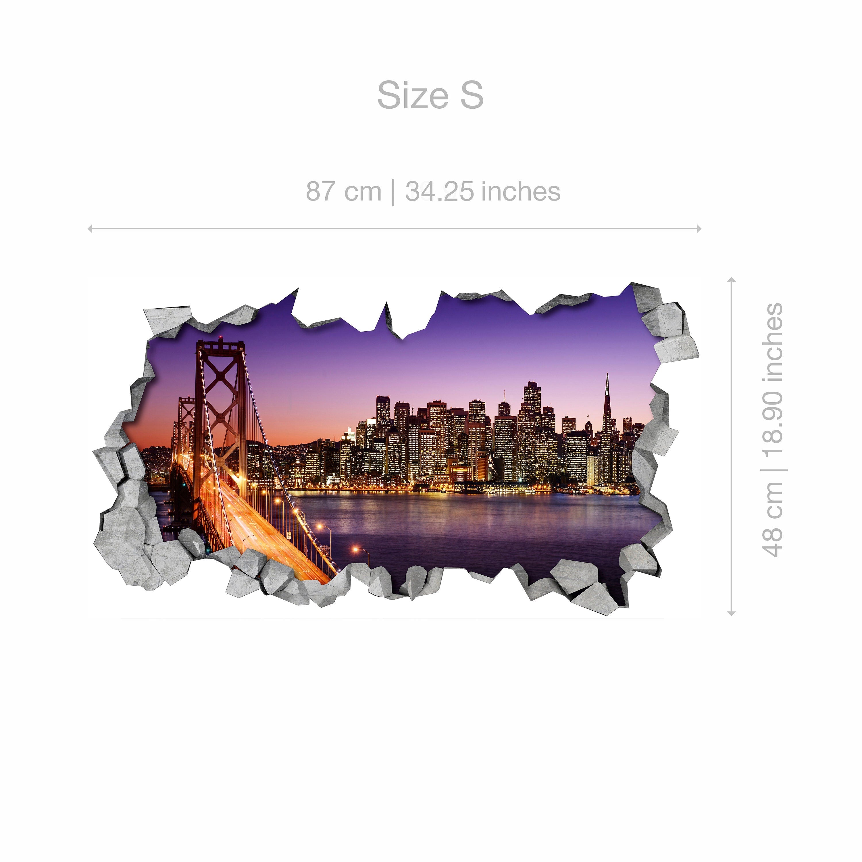 San Francisco skyline - 3d wall decals - 3d Wall - 3d Wall Art - Wall Sticker - Wall Decal - 3d Wallpaper - 3d art - SKU: NIBR3DW-2