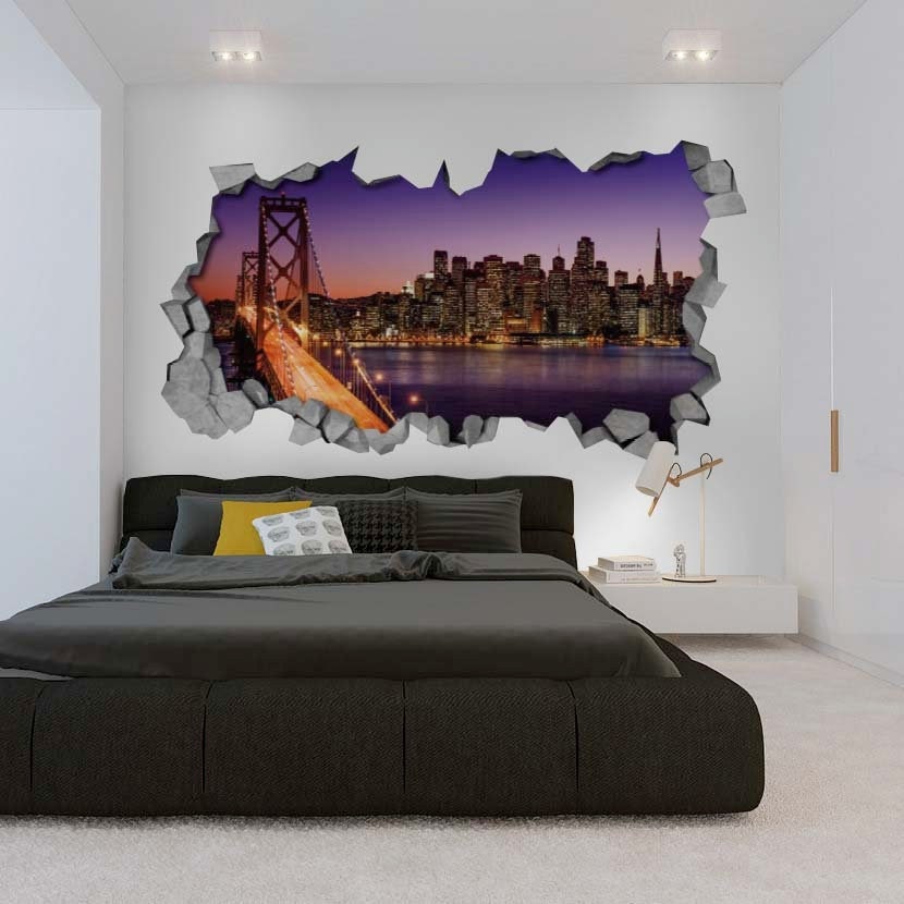 San Francisco skyline - 3d wall decals - 3d Wall - 3d Wall Art - Wall Sticker - Wall Decal - 3d Wallpaper - 3d art - SKU: NIBR3DW-0