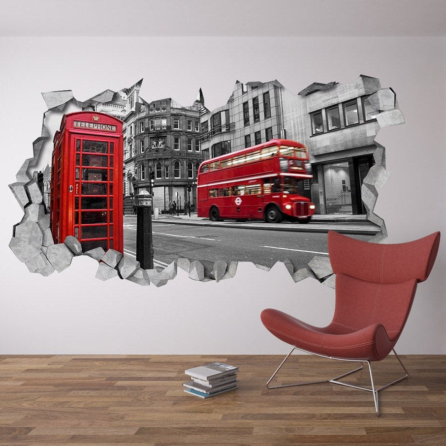 London Wall Decal 3d - Broken Wall Decal - 3d Wallpaper - Wall Decal - 3d wall decals - 3d printed - 3d wall art - 3d art - SKU: LOND3DM-0