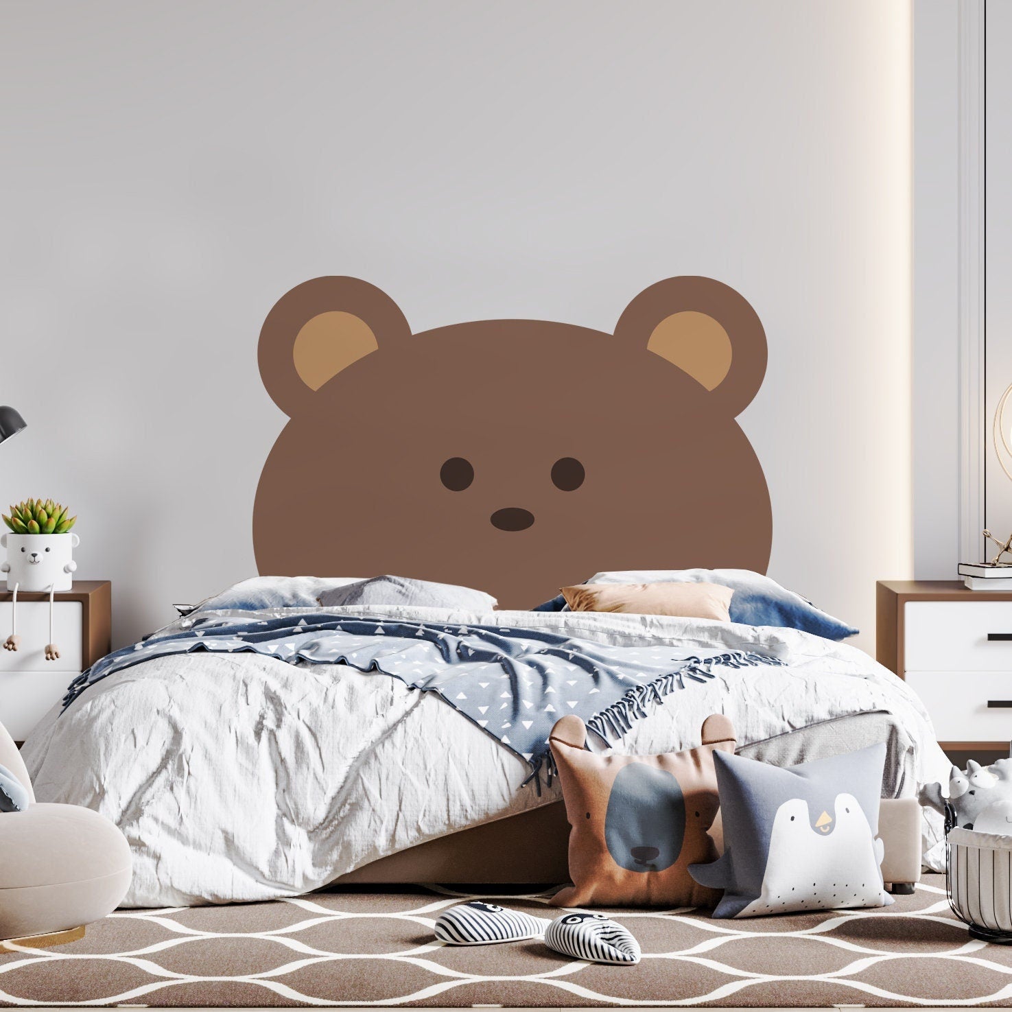 Bear Headboard Decal, Nursery Wall Sticker, Teddy Bear Wall Sticker, Kid Room Decor, Removable, SKU:BEAH-0